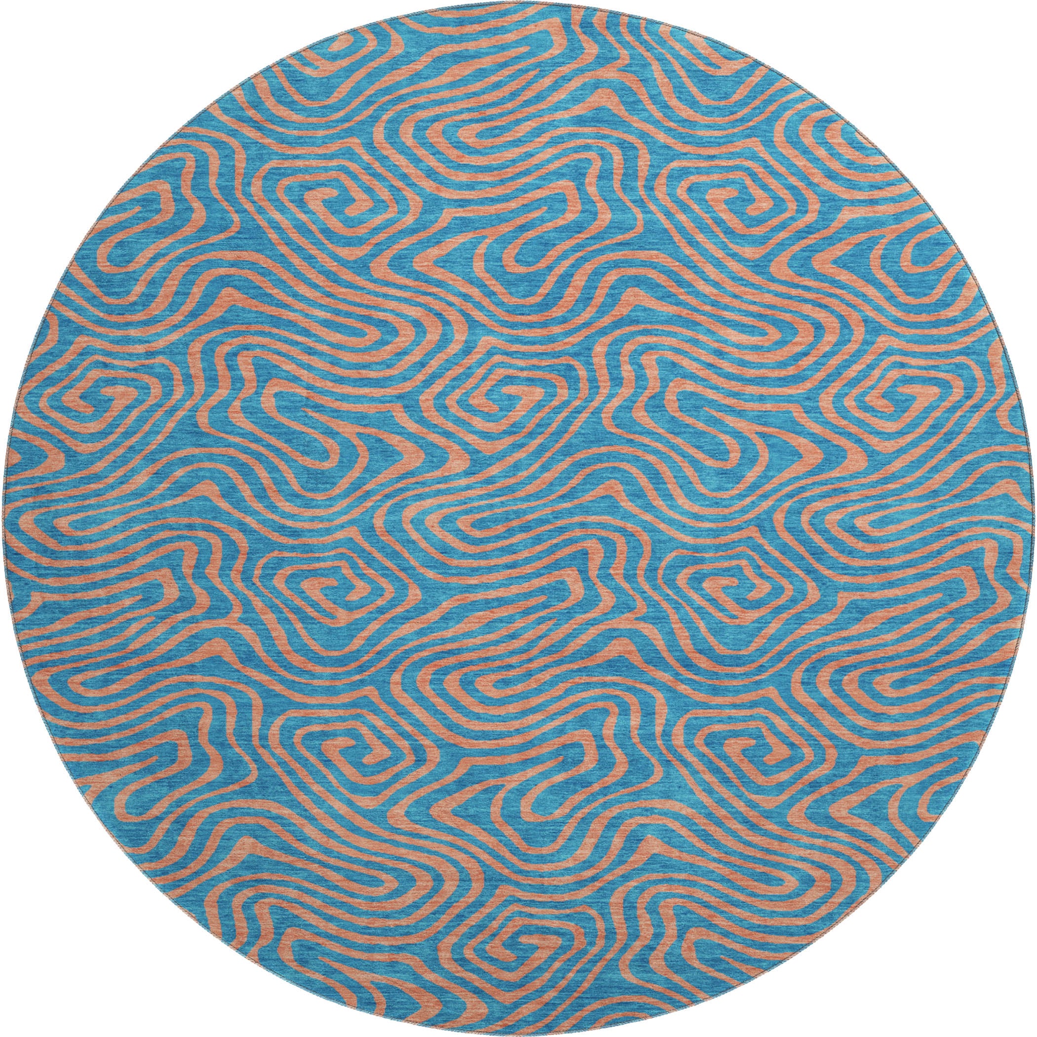 Mdina Machine Washable Transitional Teal Rug 8' x 8' #shape_Round