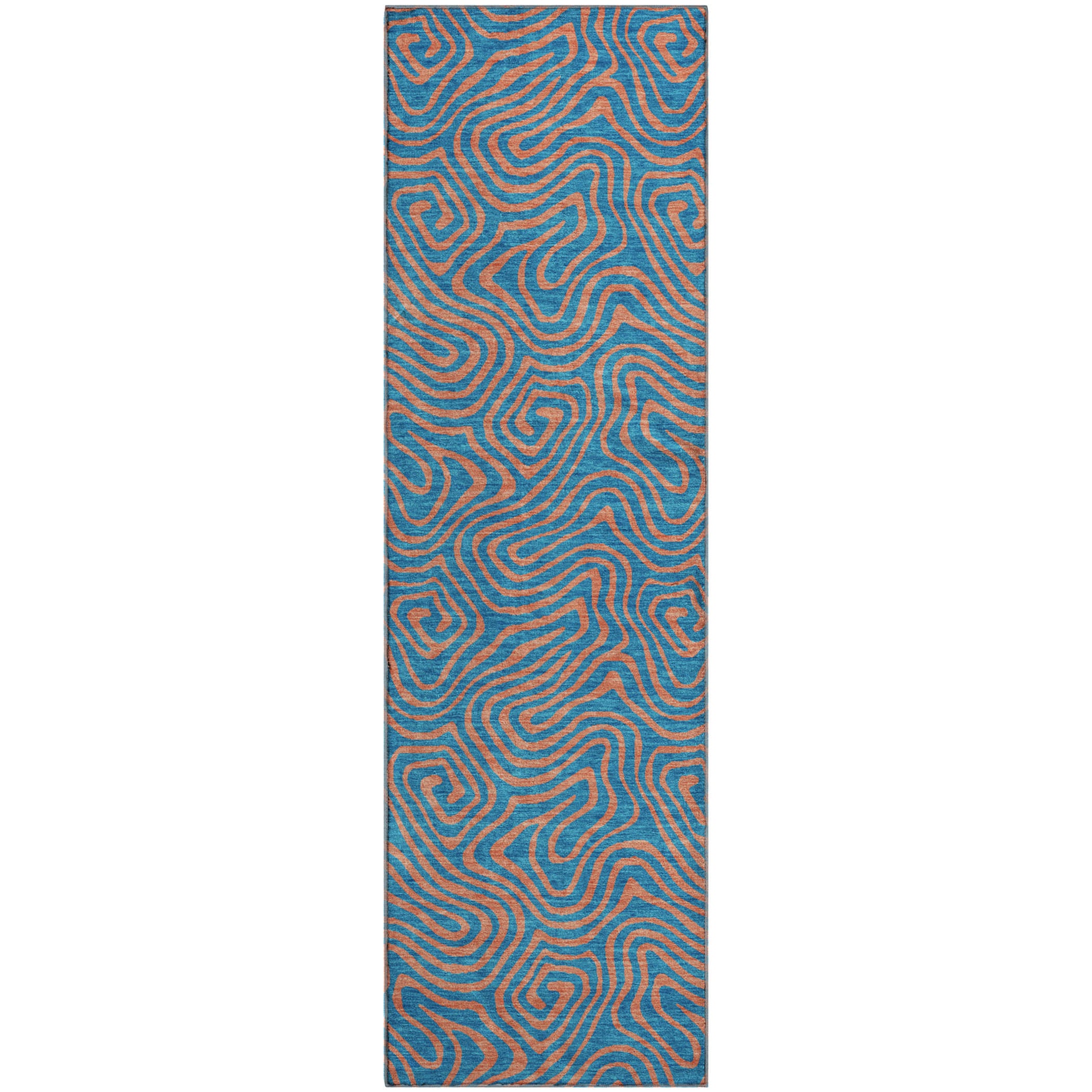 Mdina Machine Washable Transitional Teal Rug 2'3" x 7'6" #shape_Runner