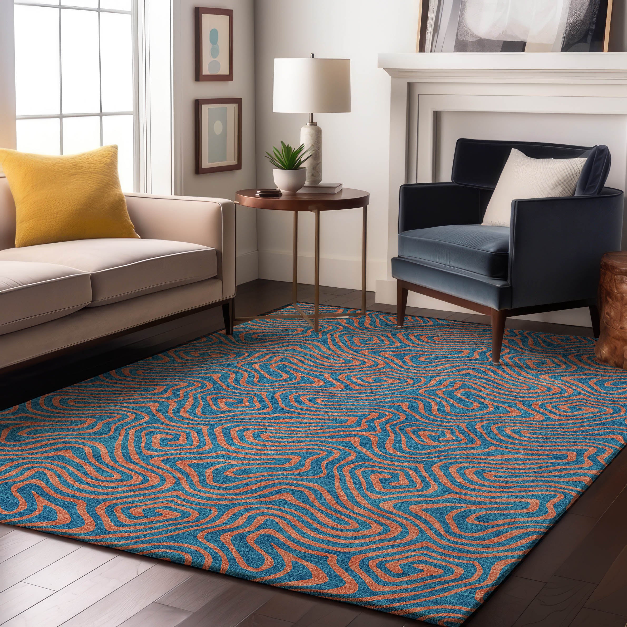 Mdina Machine Washable Transitional Teal Rug 2'6" x 3'10" #shape_Rectangle
