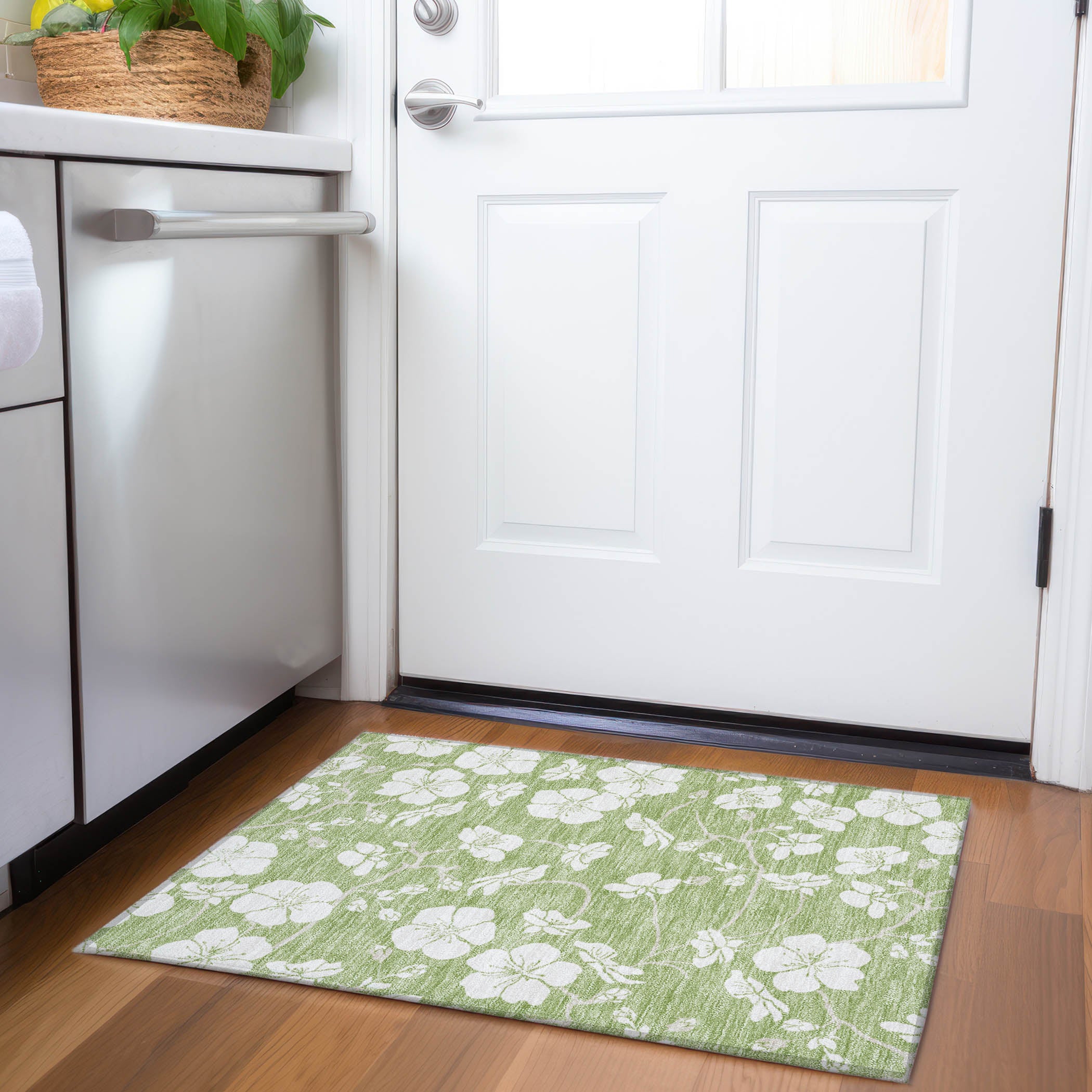 Oaxaca Machine Washable Transitional Aloe Green Rug 1'8" x 2'6" #shape_Rectangle