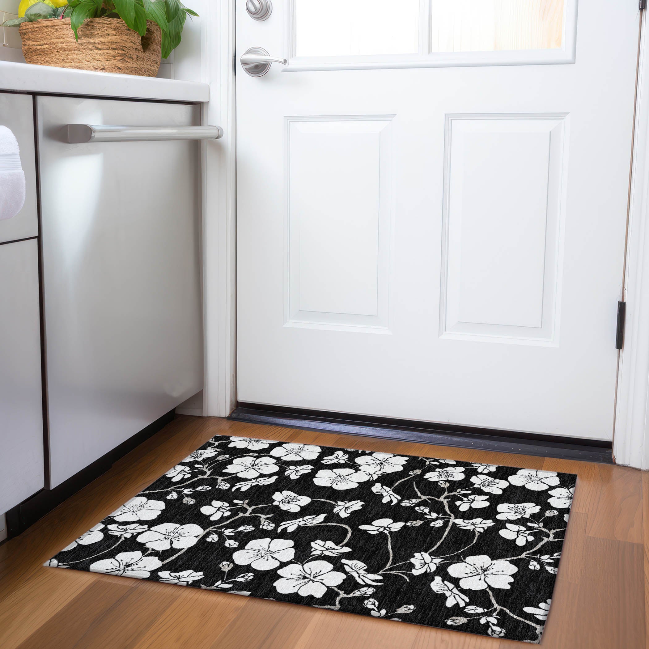 Oaxaca Machine Washable Transitional Black Rug 1'8" x 2'6" #shape_Rectangle