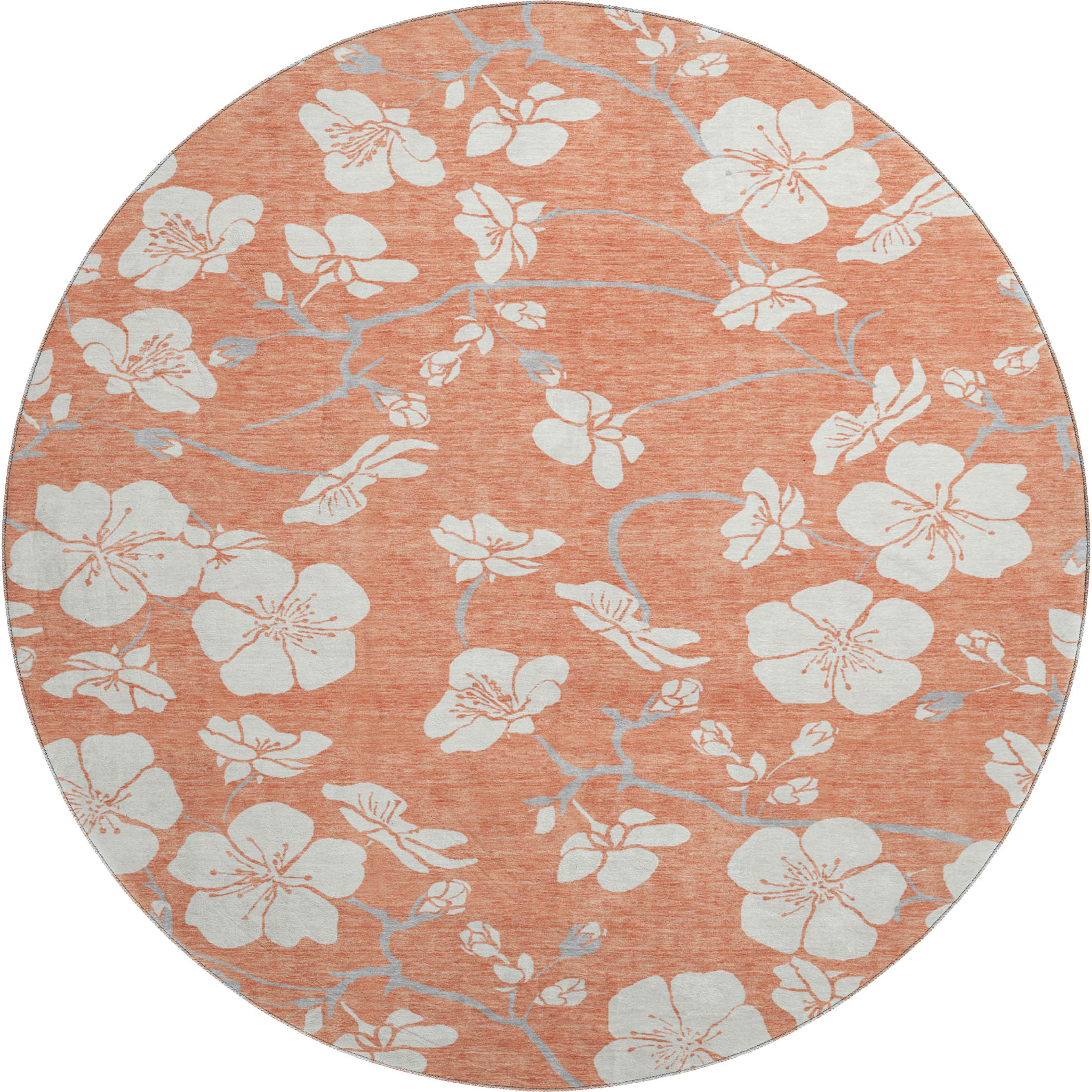 Oaxaca Machine Washable Transitional Coral Orange Rug 8' x 8' #shape_Round