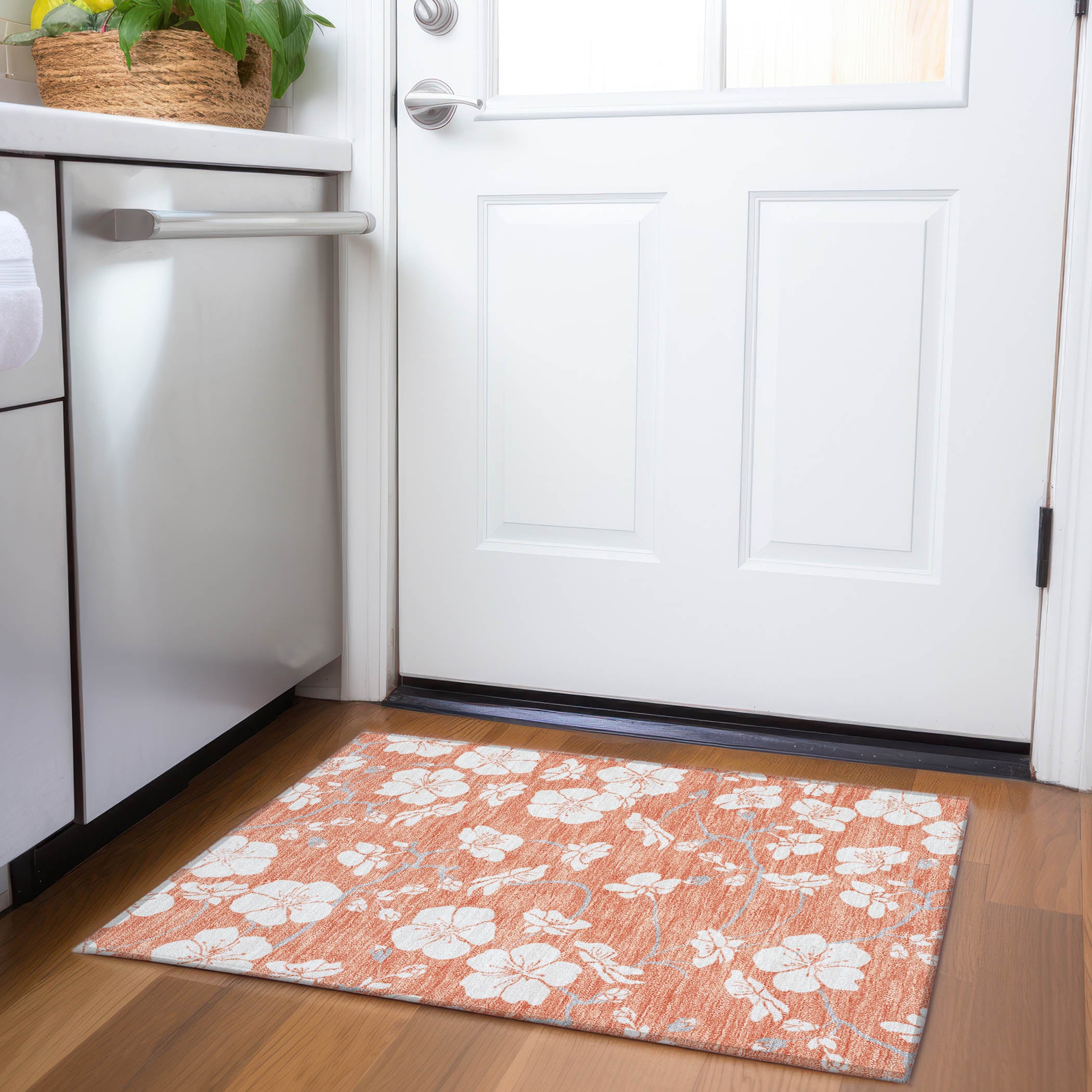 Oaxaca Machine Washable Transitional Coral Orange Rug 1'8" x 2'6" #shape_Rectangle
