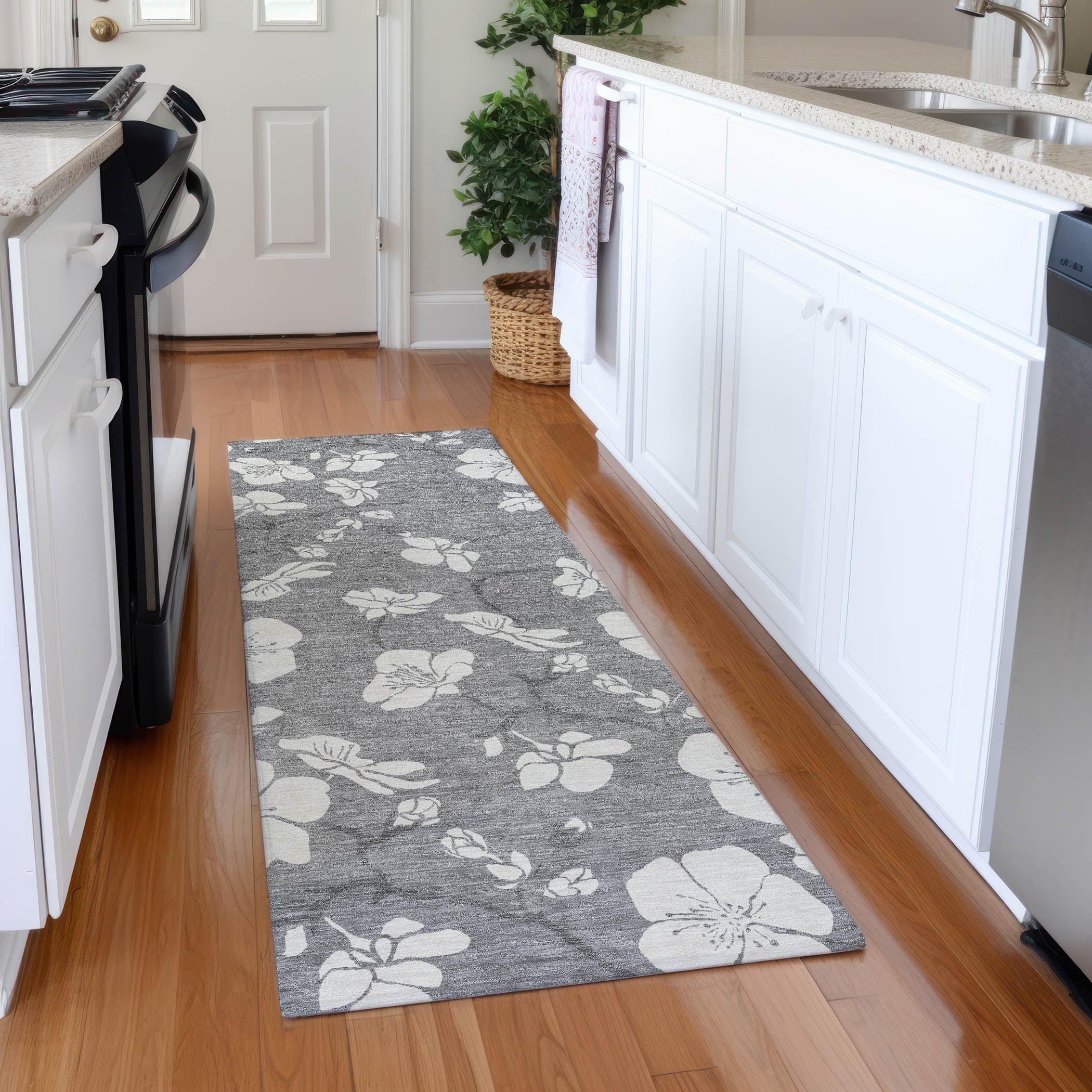 Oaxaca Machine Washable Transitional Gray Rug 2'3" x 7'6" #shape_Runner