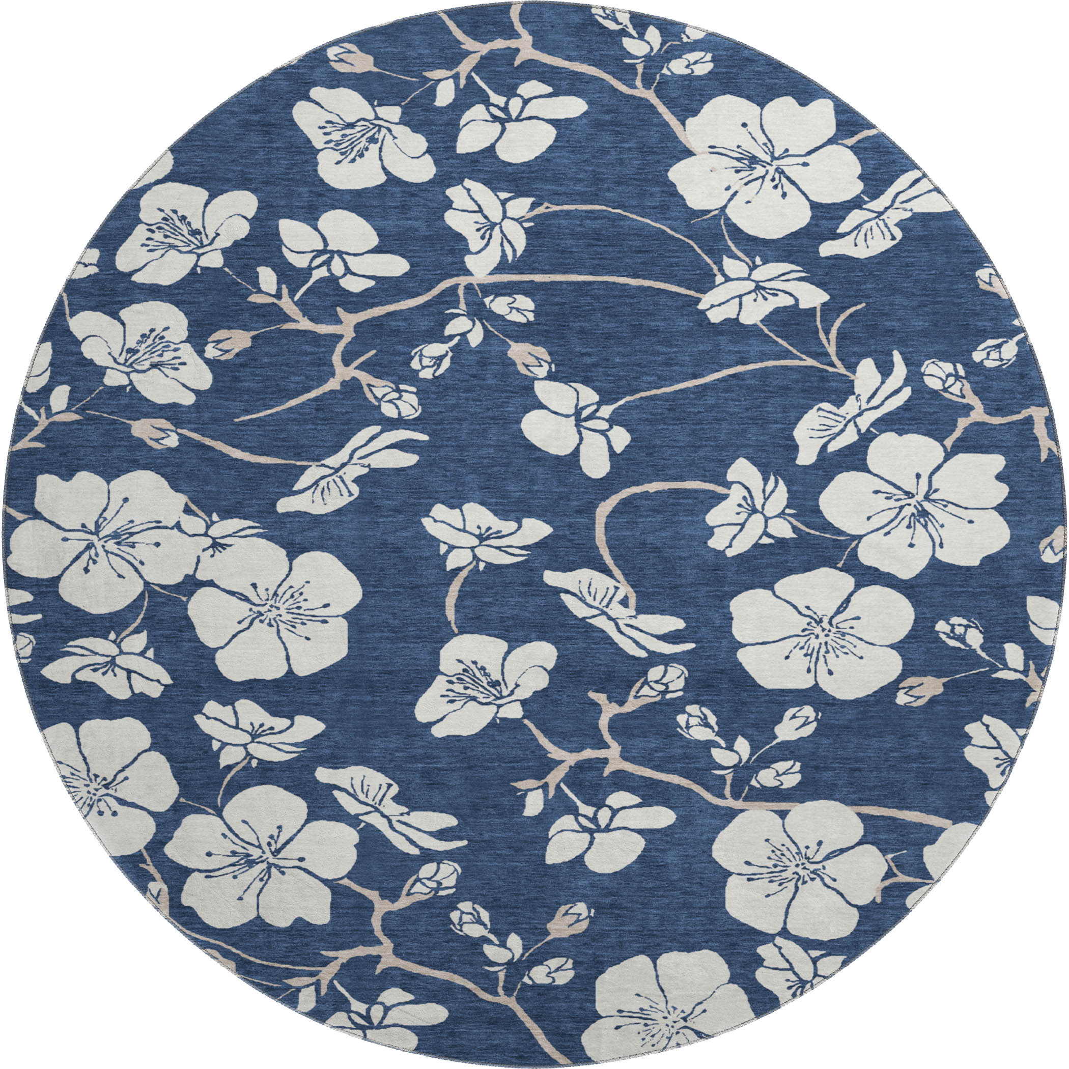Oaxaca Machine Washable Transitional Navy Blue Rug 8' x 8' #shape_Round