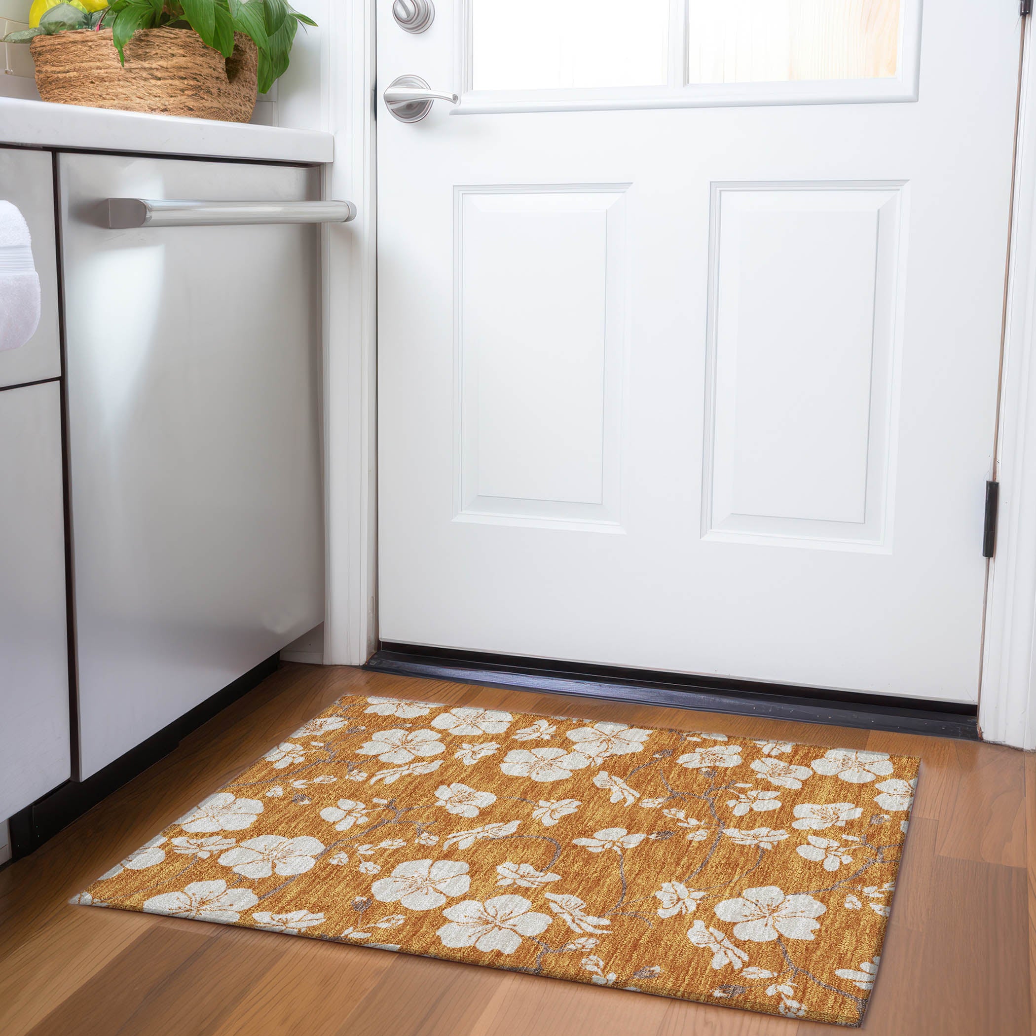 Oaxaca Machine Washable Transitional Paprika Orange Rug 1'8" x 2'6" #shape_Rectangle