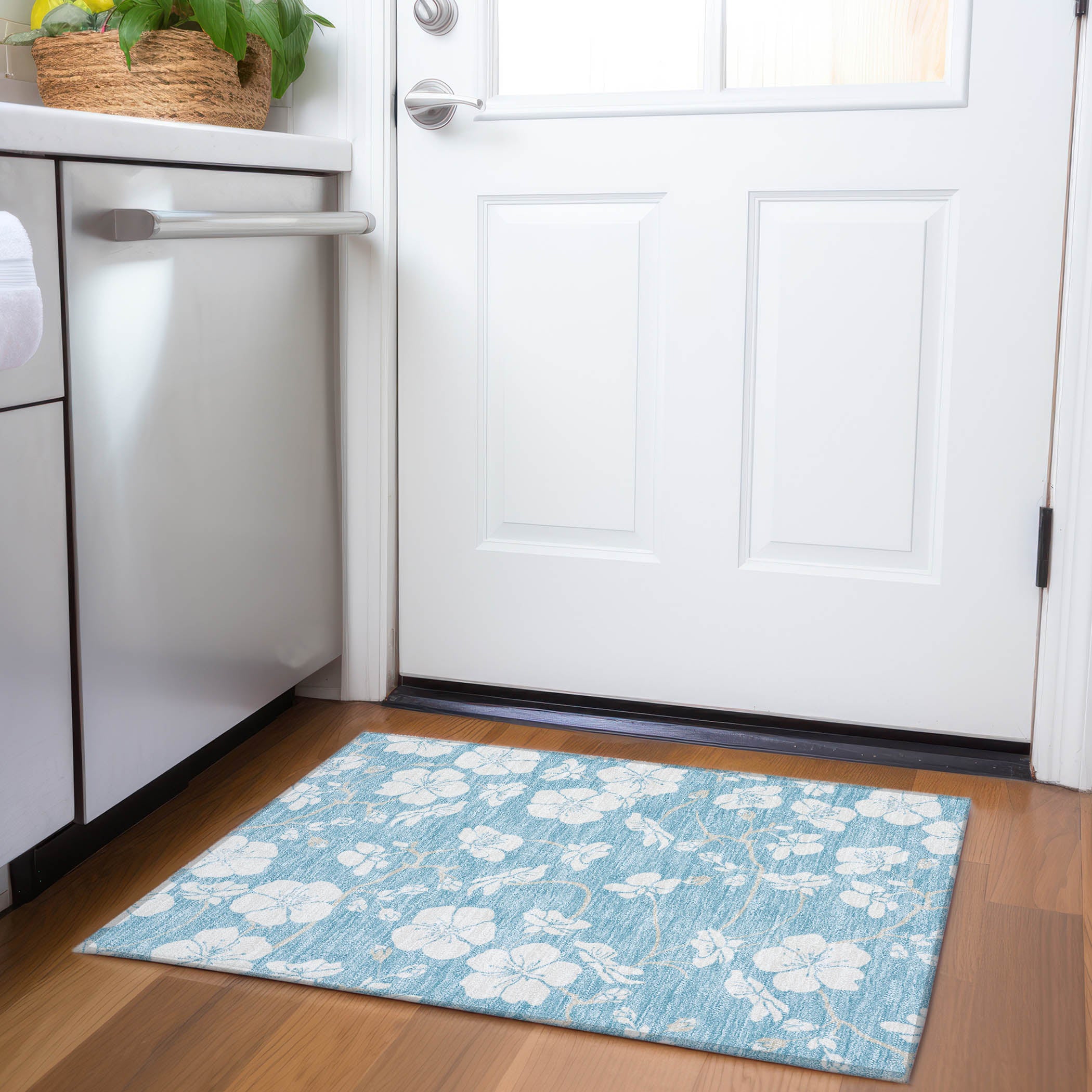 Oaxaca Machine Washable Transitional Sky Blue Rug 1'8" x 2'6" #shape_Rectangle