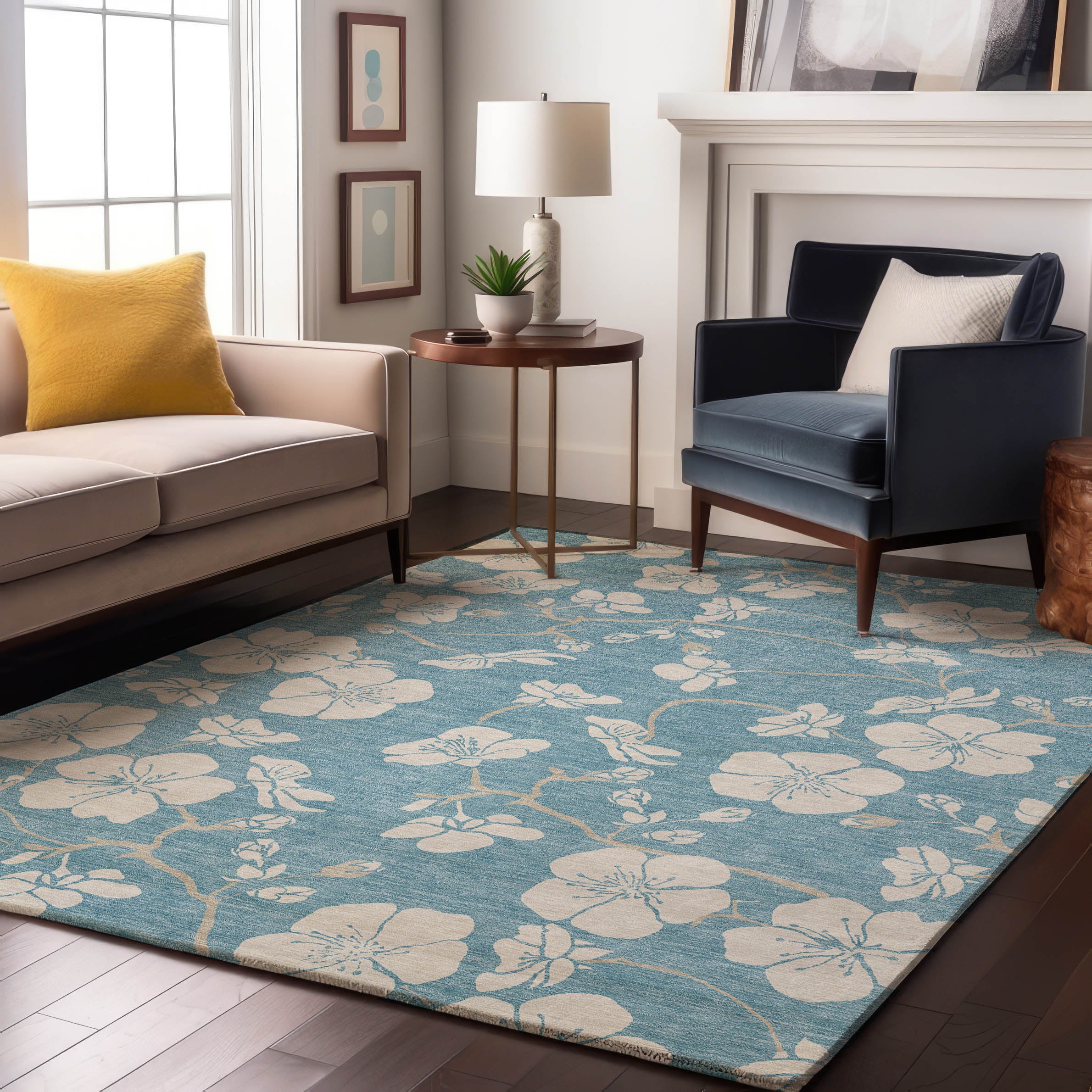 Oaxaca Machine Washable Transitional Sky Blue Rug 2'6" x 3'10" #shape_Rectangle