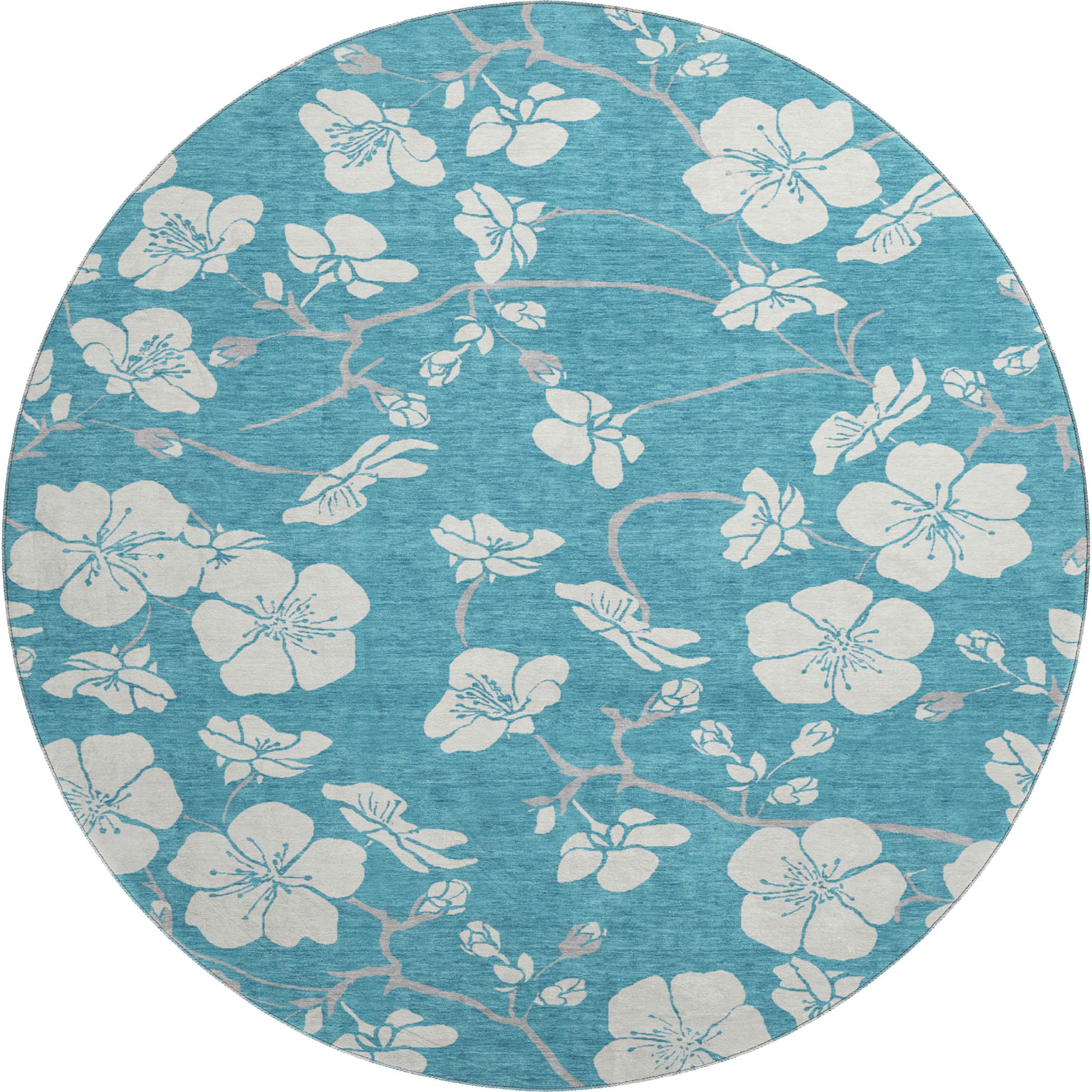 Oaxaca Machine Washable Transitional Turquoise Teal Rug 8' x 8' #shape_Round