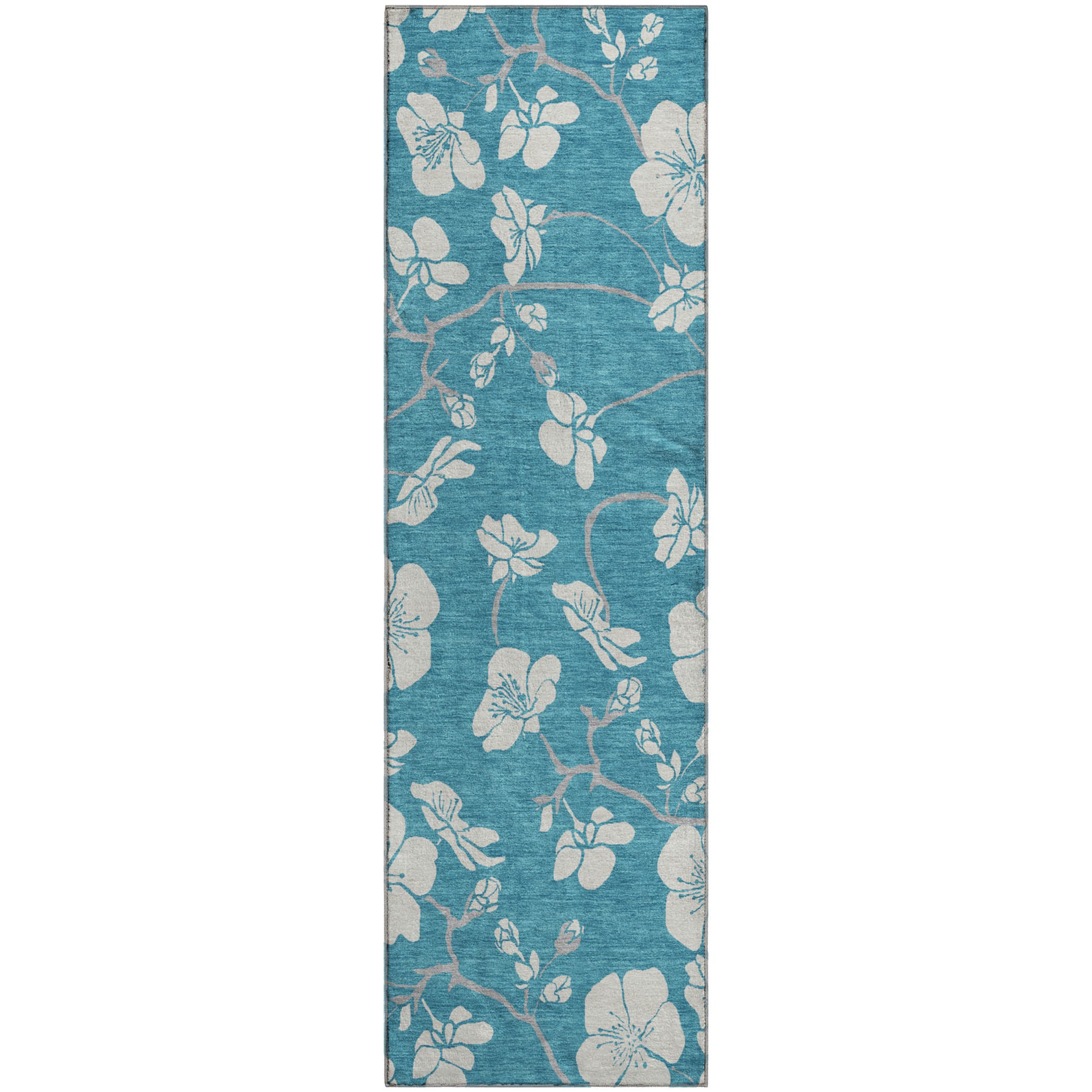 Oaxaca Machine Washable Transitional Turquoise Teal Rug 2'3" x 7'6" #shape_Runner