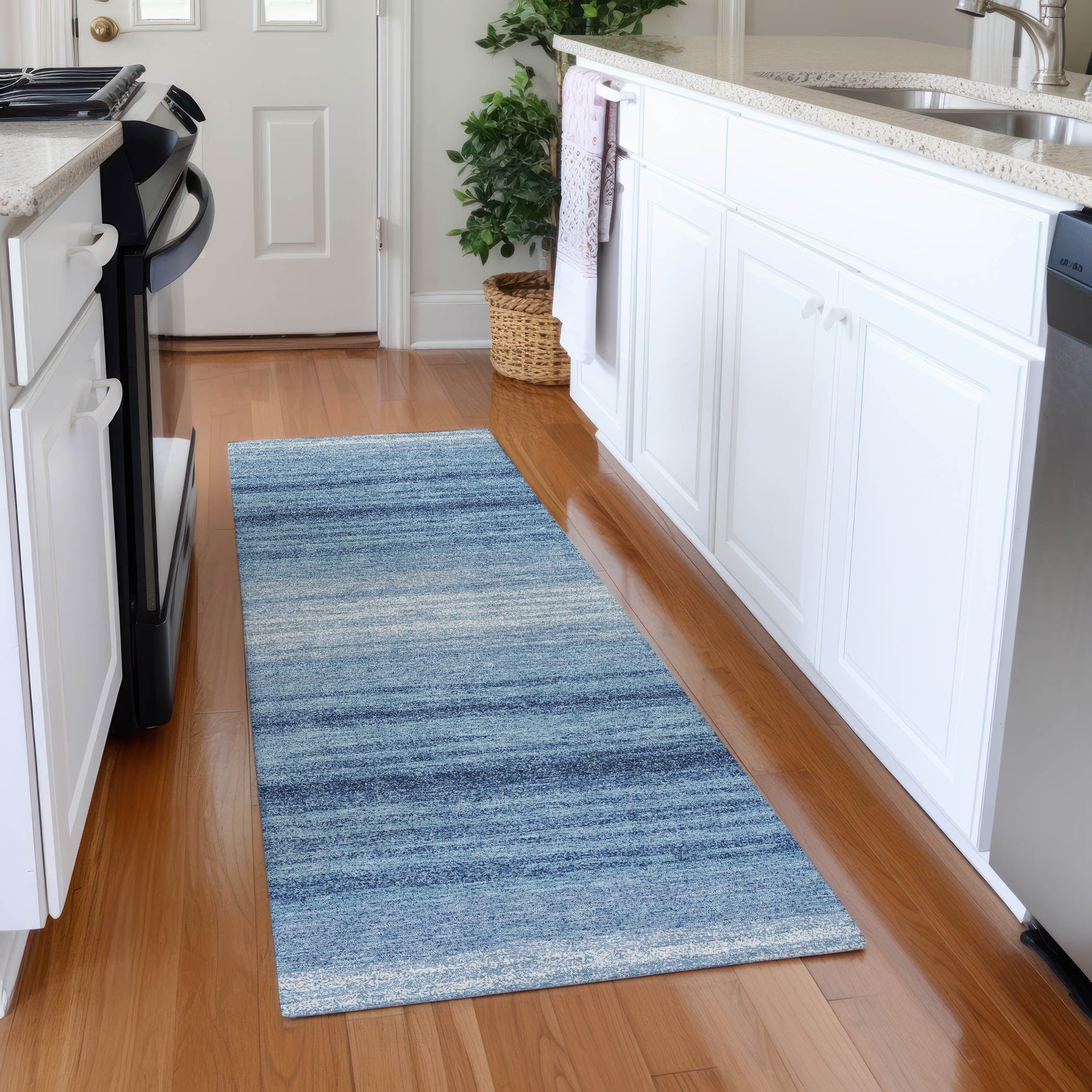 Tallinn Machine Washable Transitional Blue Rug 2'3" x 7'6" #shape_Runner