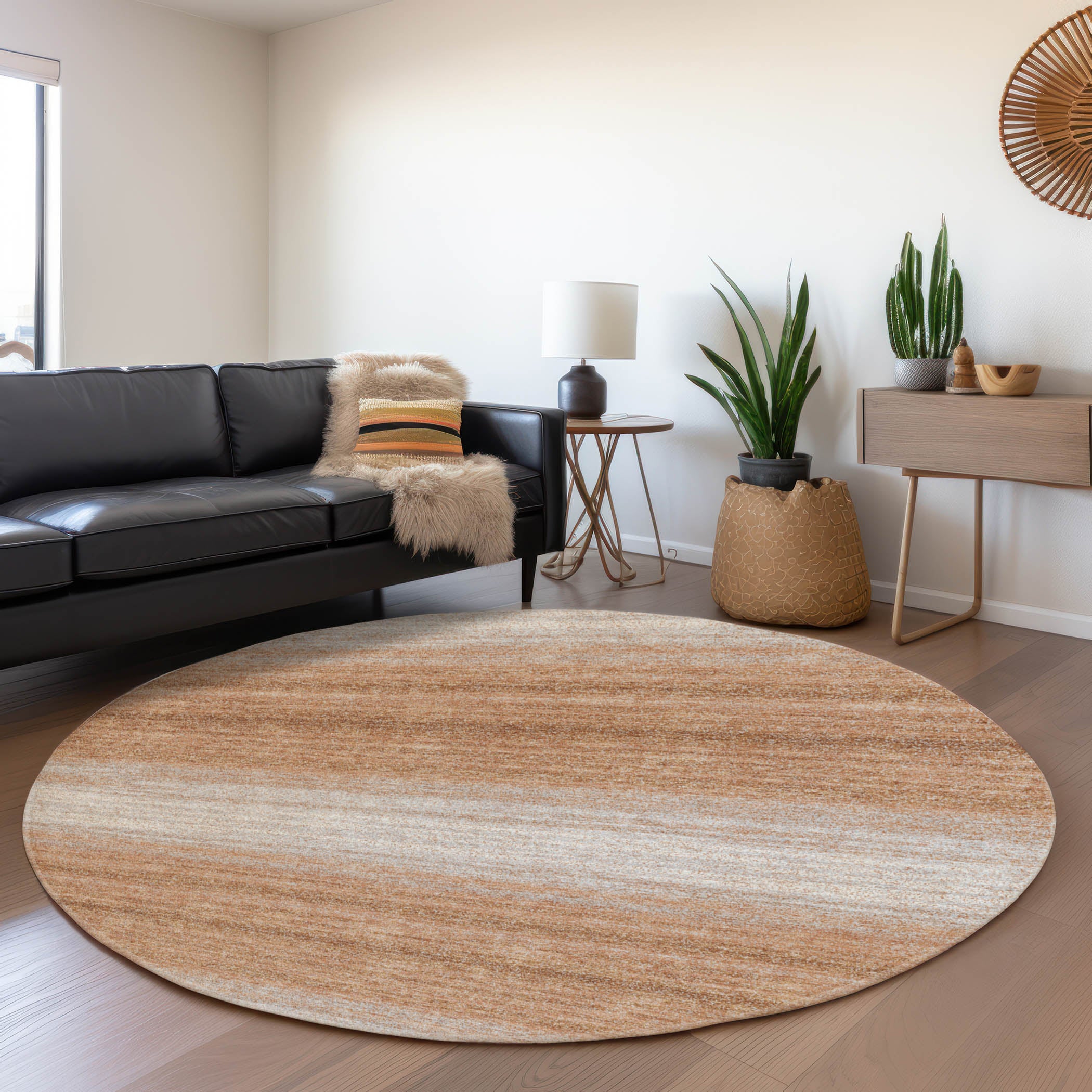 Tallinn Machine Washable Transitional Copper Orange Rug 8' x 8' #shape_Round