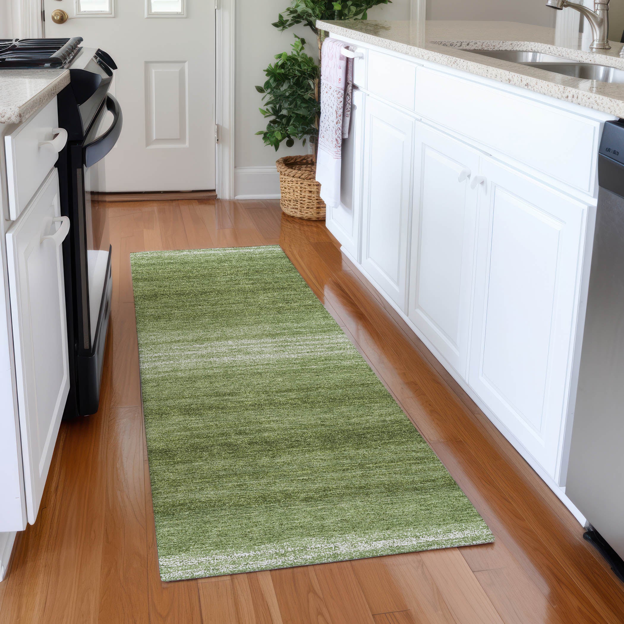 Tallinn Machine Washable Transitional Green Rug 2'3" x 7'6" #shape_Runner
