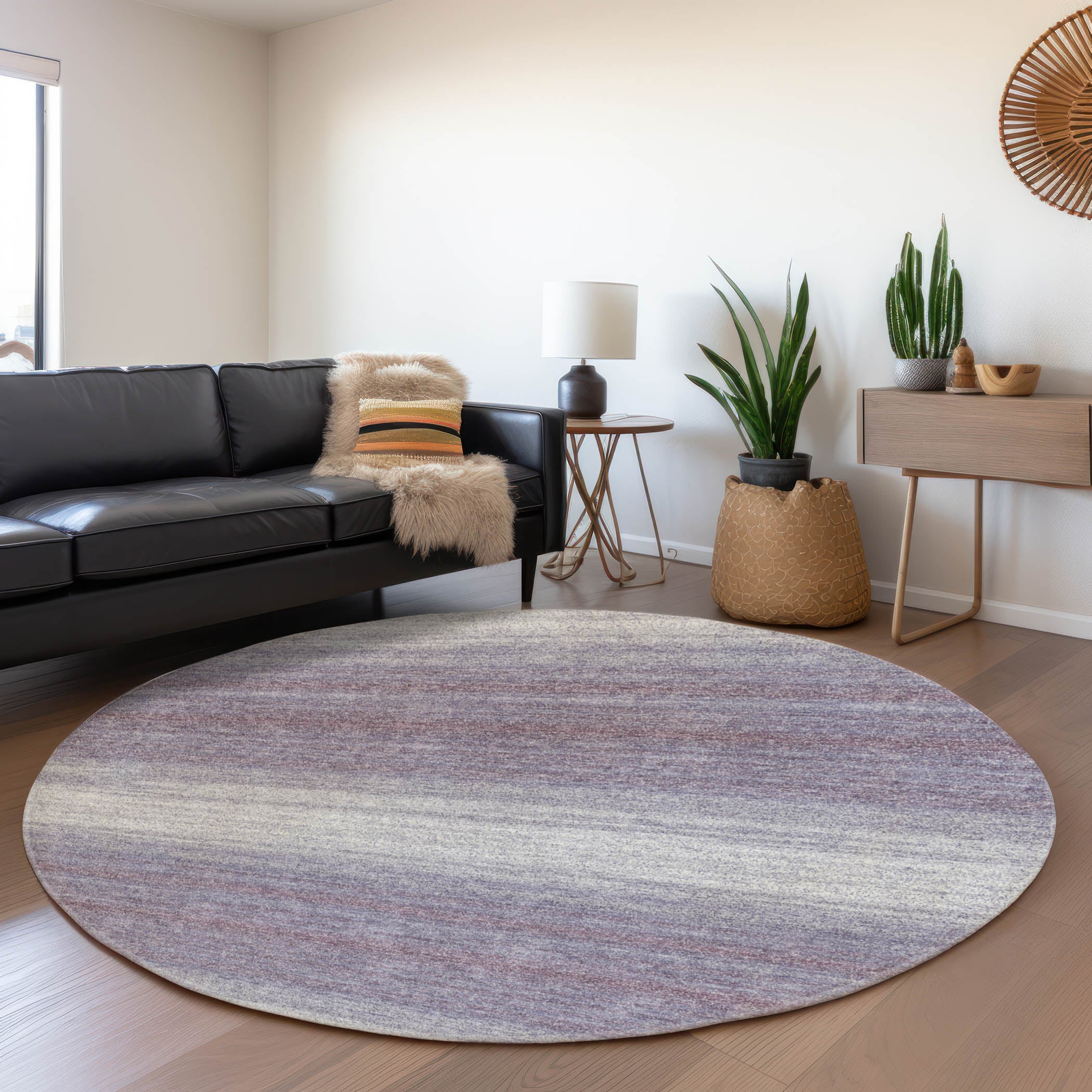 Tallinn Machine Washable Transitional Lavender Purple Rug 8' x 8' #shape_Round