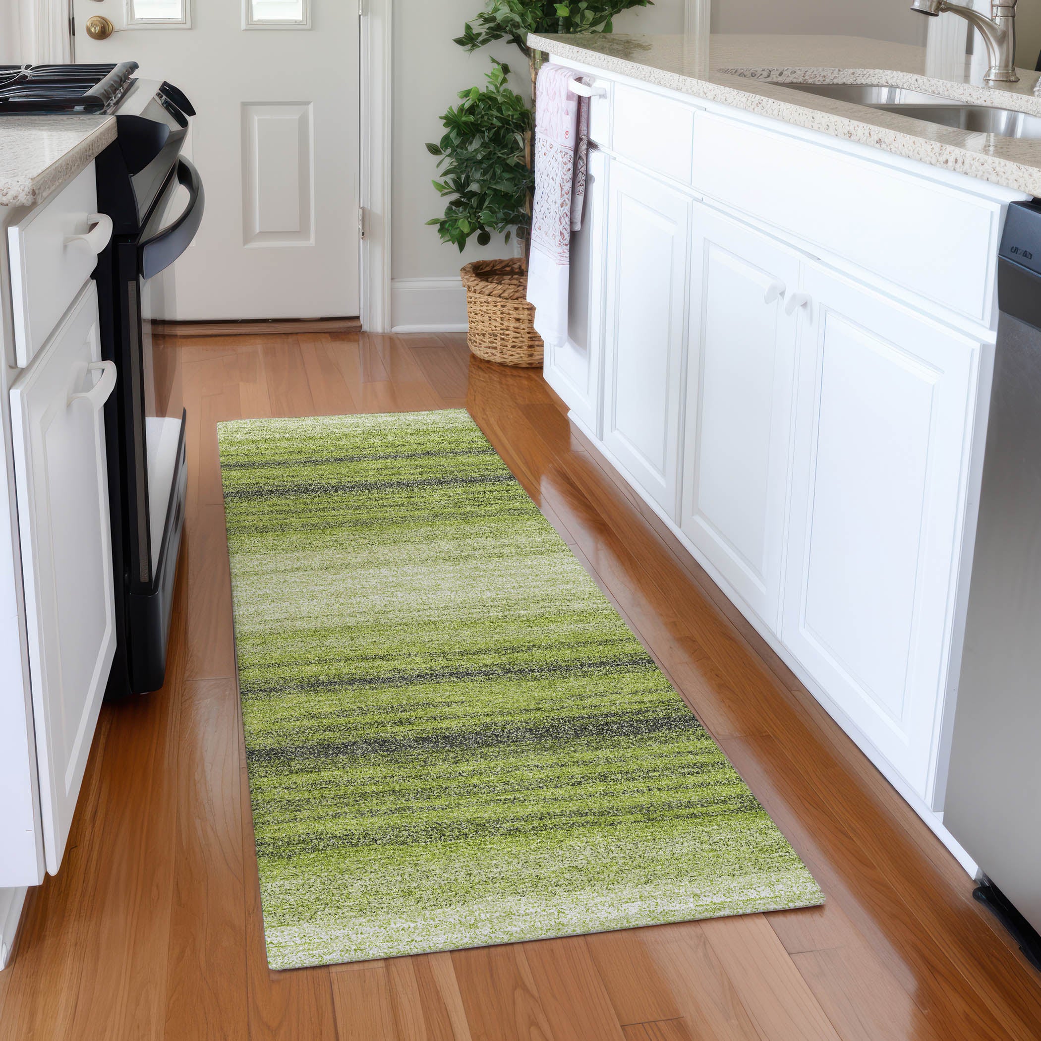 Tallinn Machine Washable Transitional Lime Green Rug 2'3" x 7'6" #shape_Runner