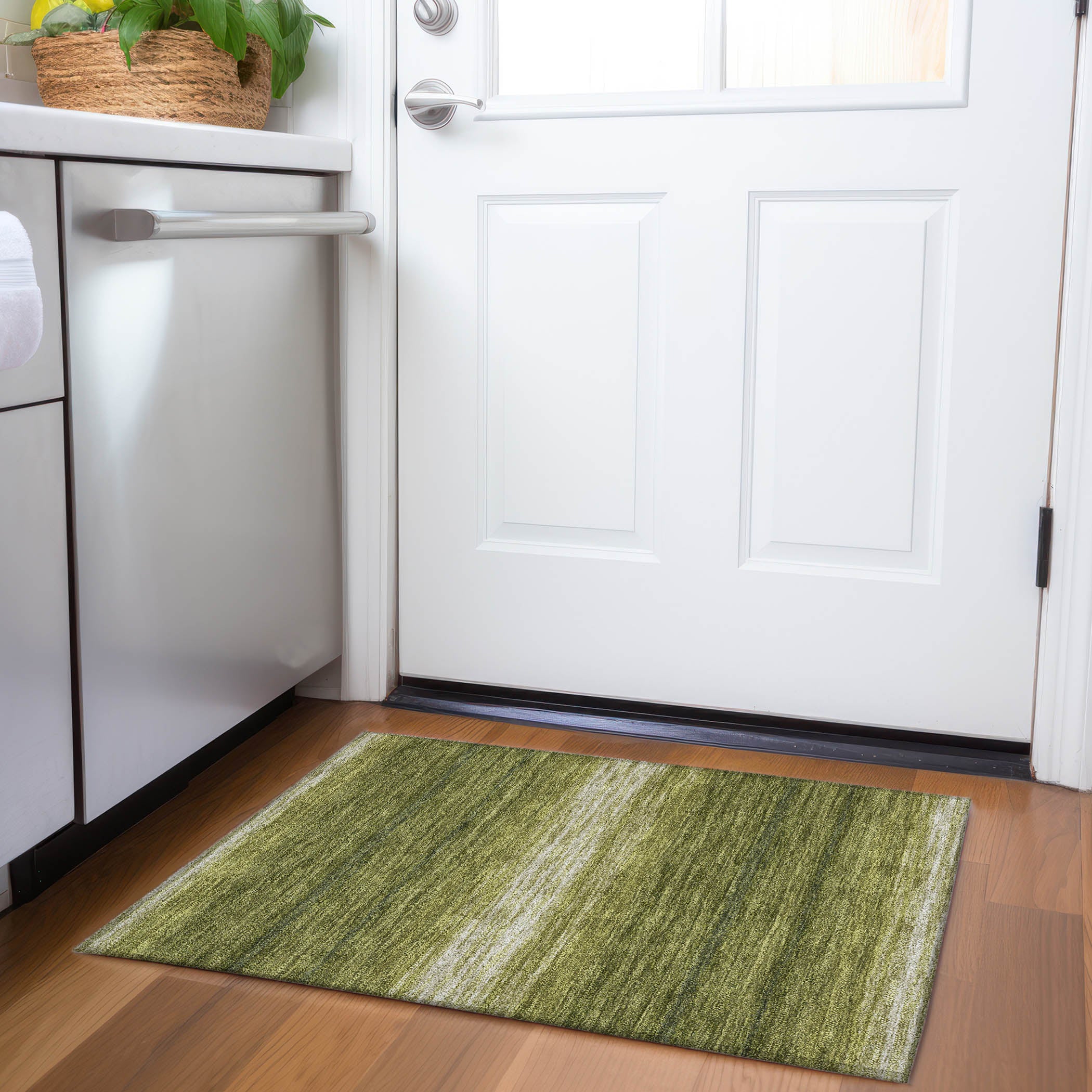 Tallinn Machine Washable Transitional Olive Green Rug 1'8" x 2'6" #shape_Rectangle