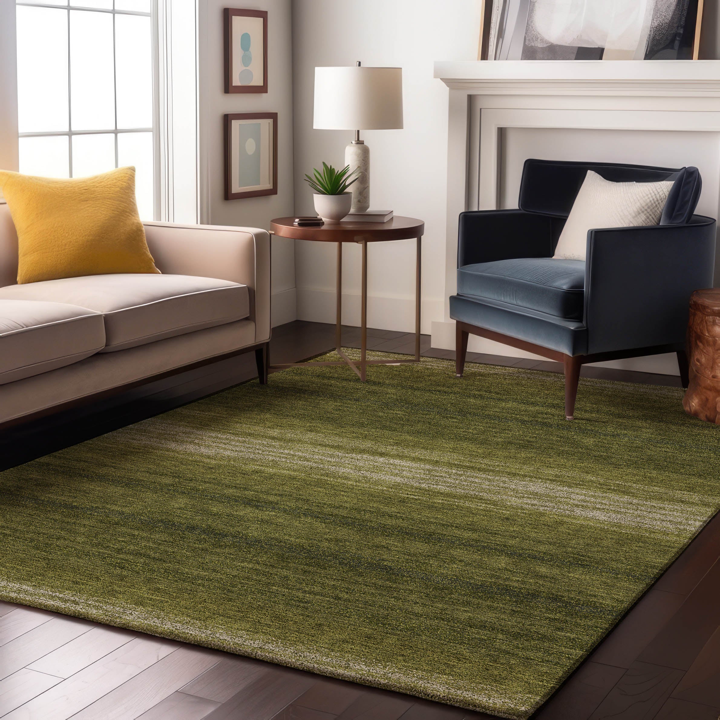 Tallinn Machine Washable Transitional Olive Green Rug 2'6" x 3'10" #shape_Rectangle
