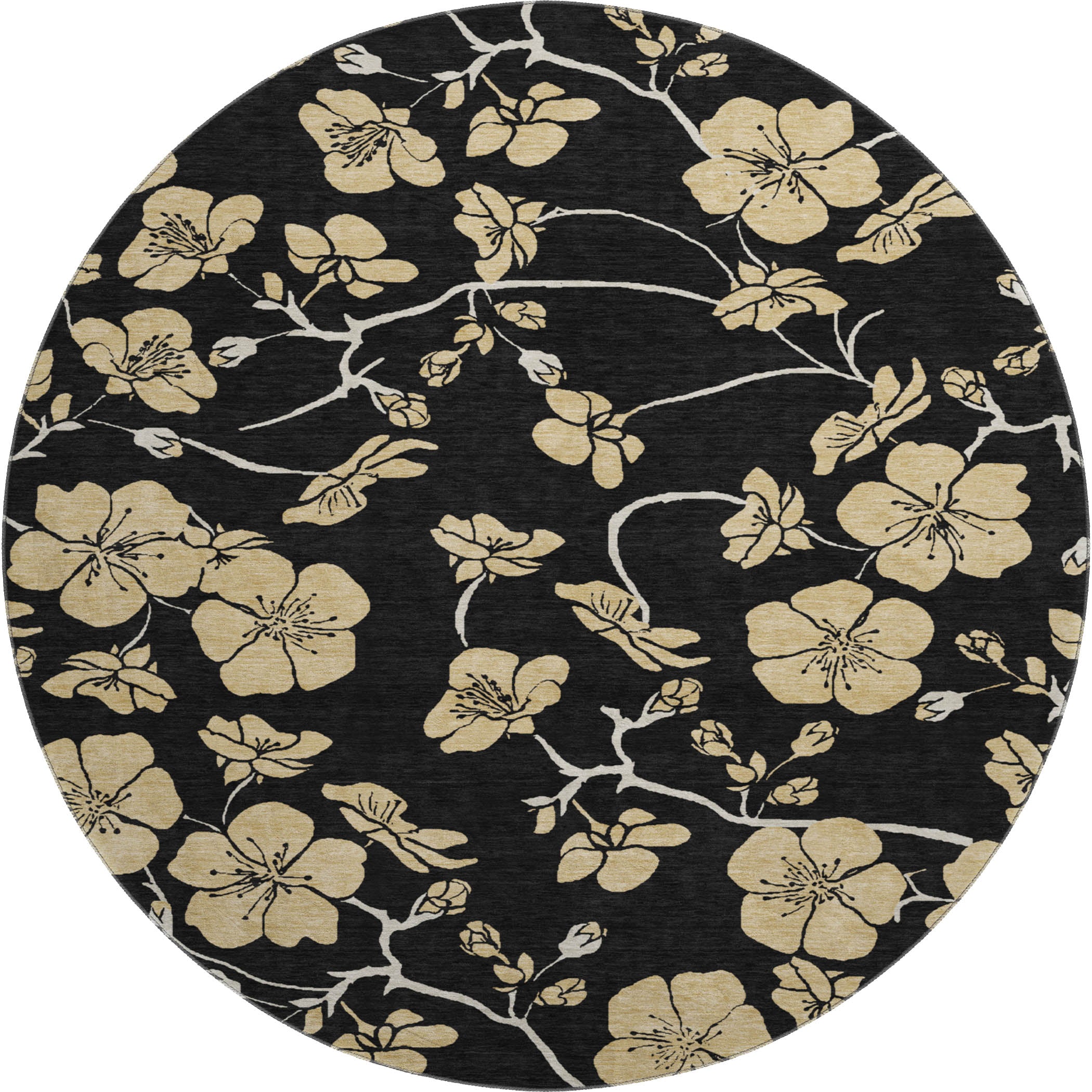 Chiang Mai Machine Washable Transitional Black Rug 8' x 8' #shape_Round