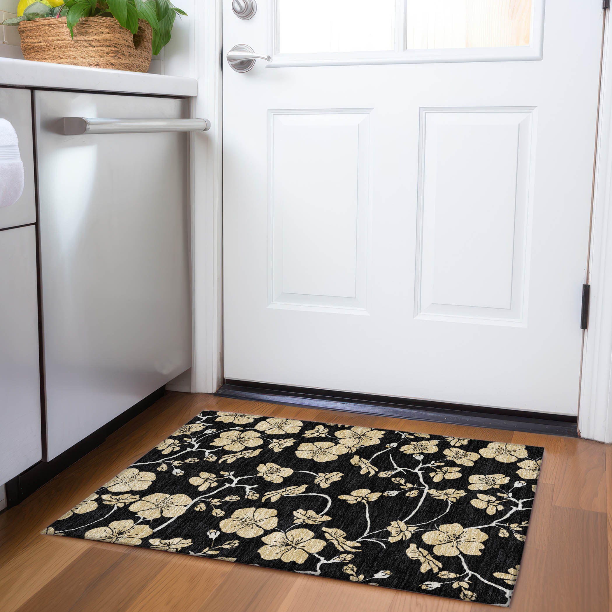 Chiang Mai Machine Washable Transitional Black Rug 1'8" x 2'6" #shape_Rectangle
