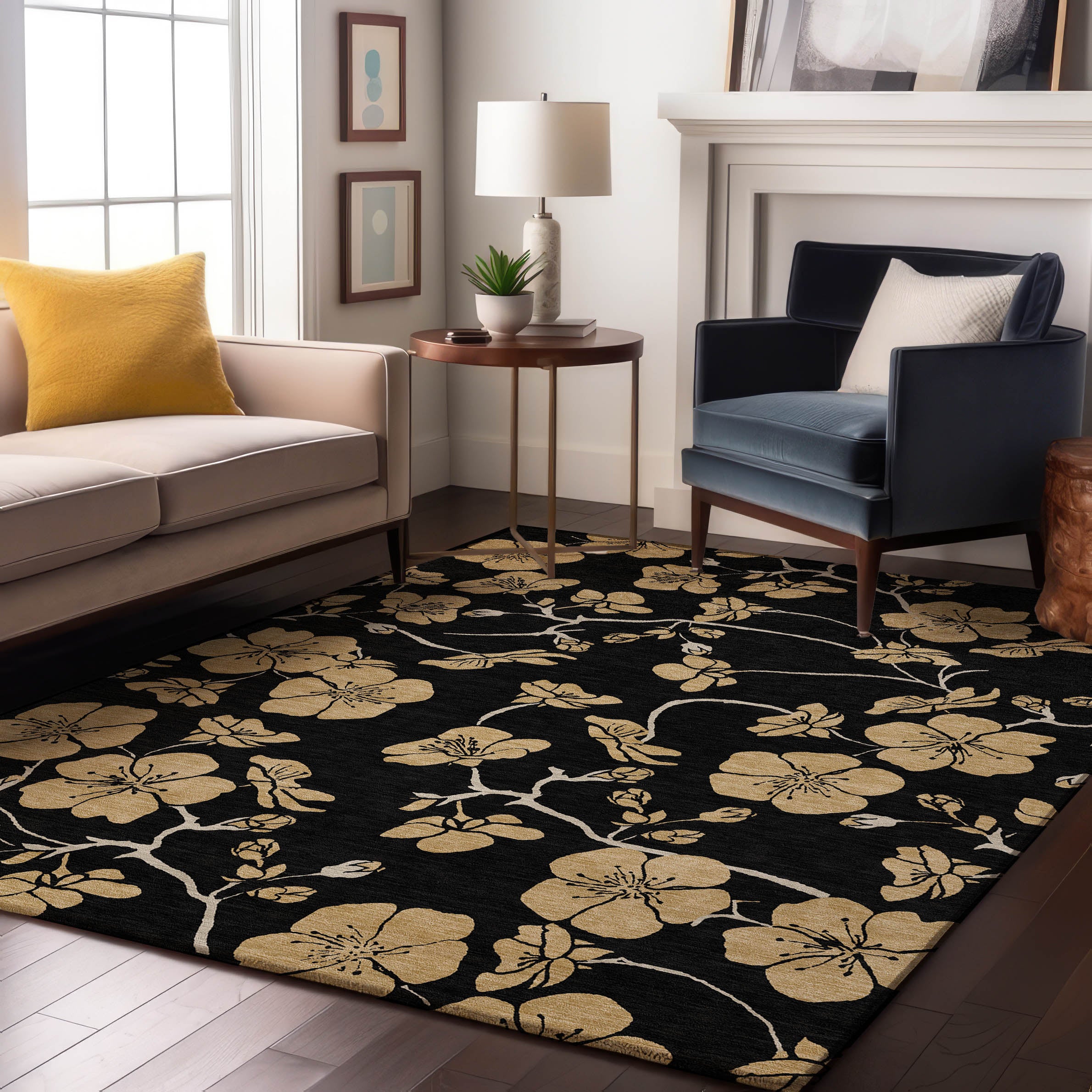 Chiang Mai Machine Washable Transitional Black Rug 2'6" x 3'10" #shape_Rectangle