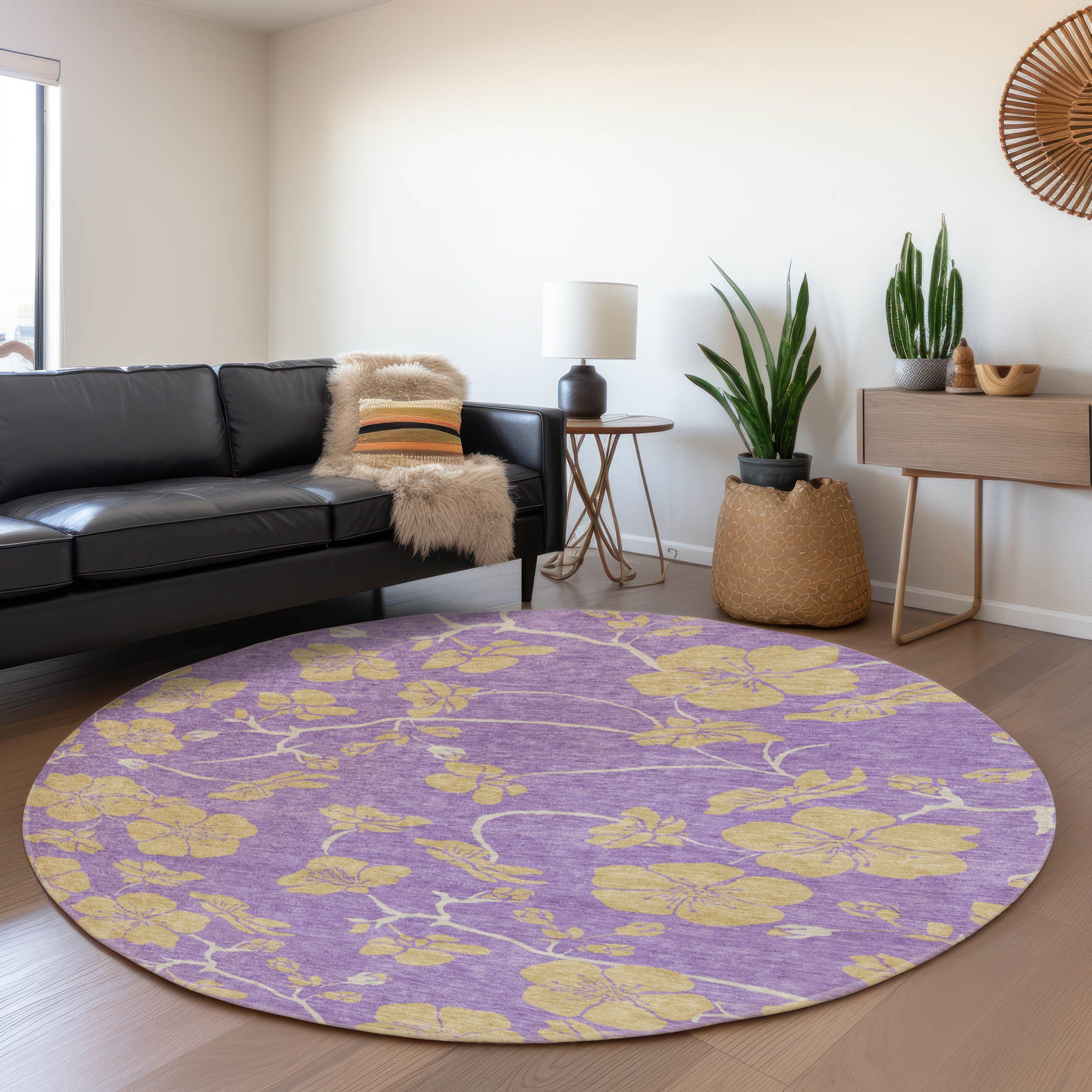 Chiang Mai Machine Washable Transitional Purple Rug 8' x 8' #shape_Round