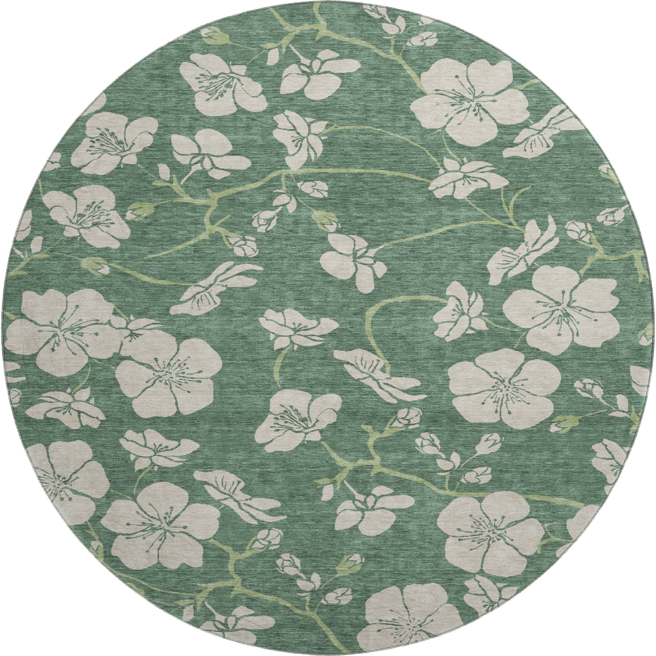 Chiang Mai Machine Washable Transitional Sage Green Rug 8' x 8' #shape_Round