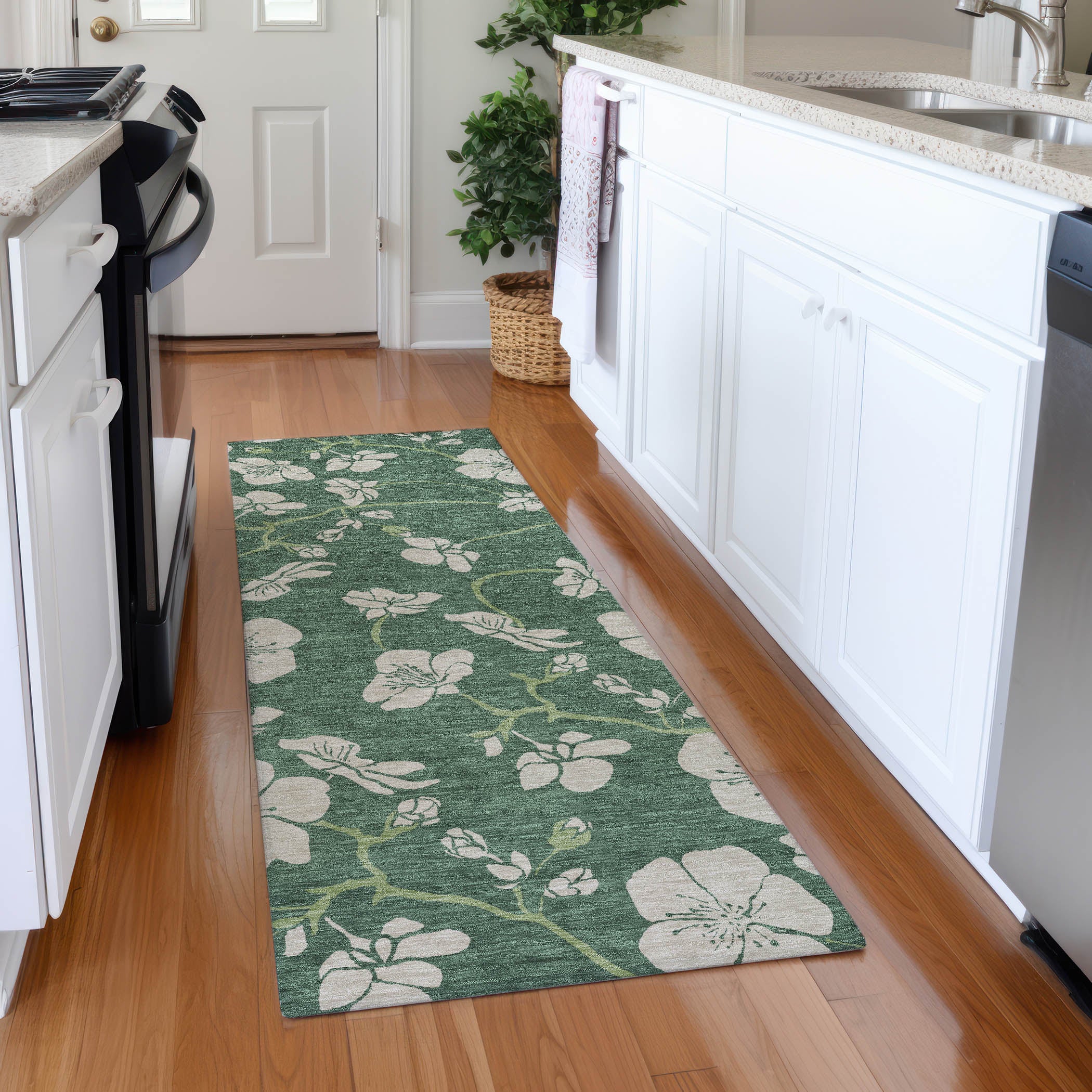 Chiang Mai Machine Washable Transitional Sage Green Rug 2'3" x 7'6" #shape_Runner
