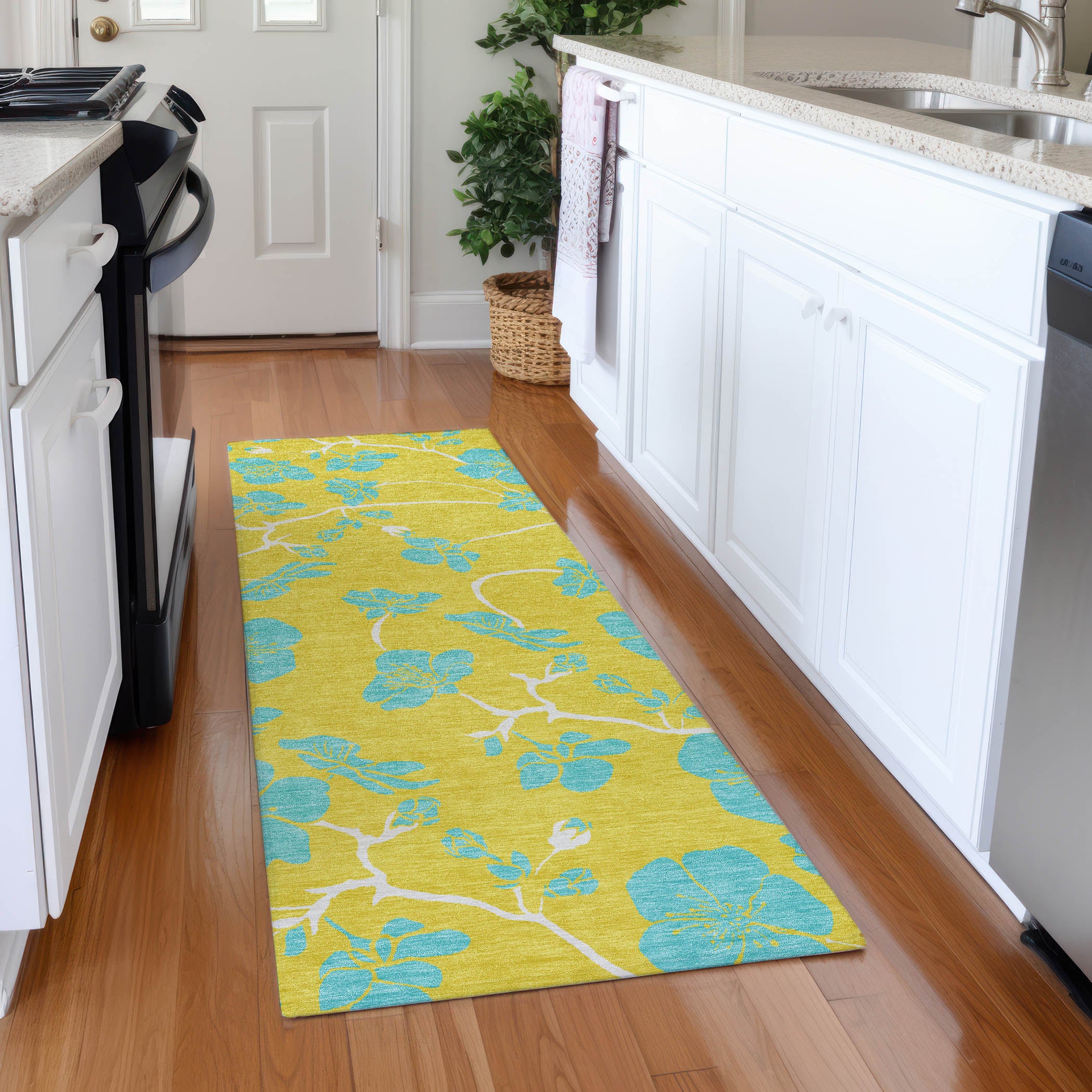 Chiang Mai Machine Washable Transitional Yellow Gold Rug 2'3" x 7'6" #shape_Runner