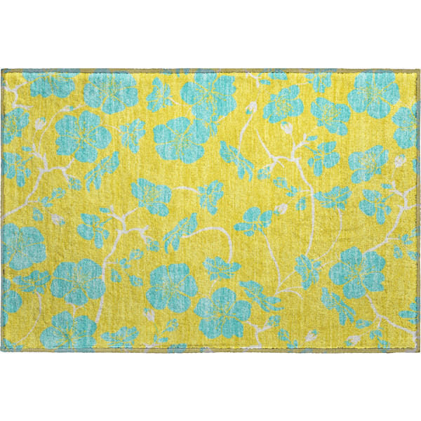 Chiang Mai Machine Washable Transitional Yellow Gold Rug 1'8" x 2'6"