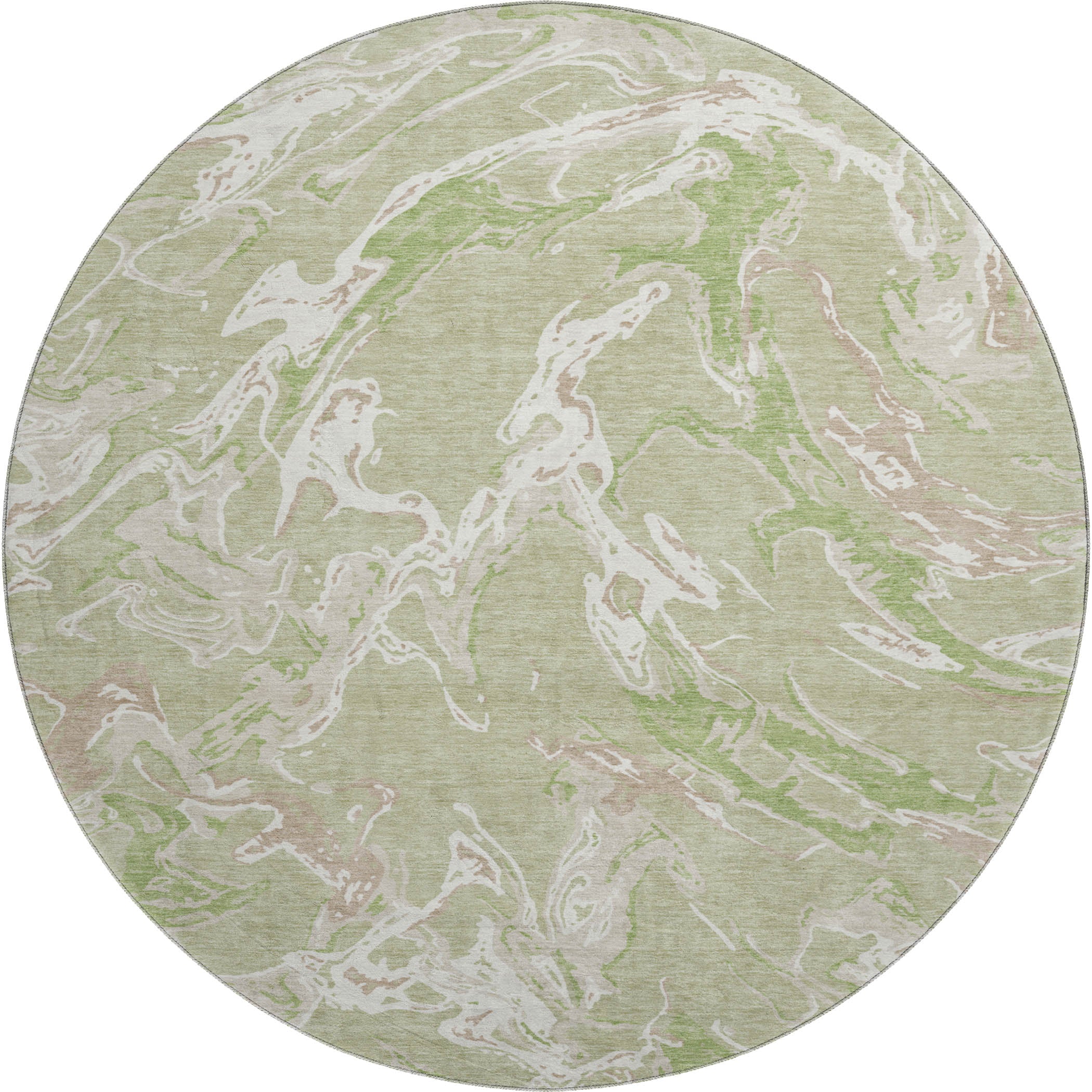 Tbilisi Machine Washable Transitional Aloe Green Rug 8' x 8' #shape_Round