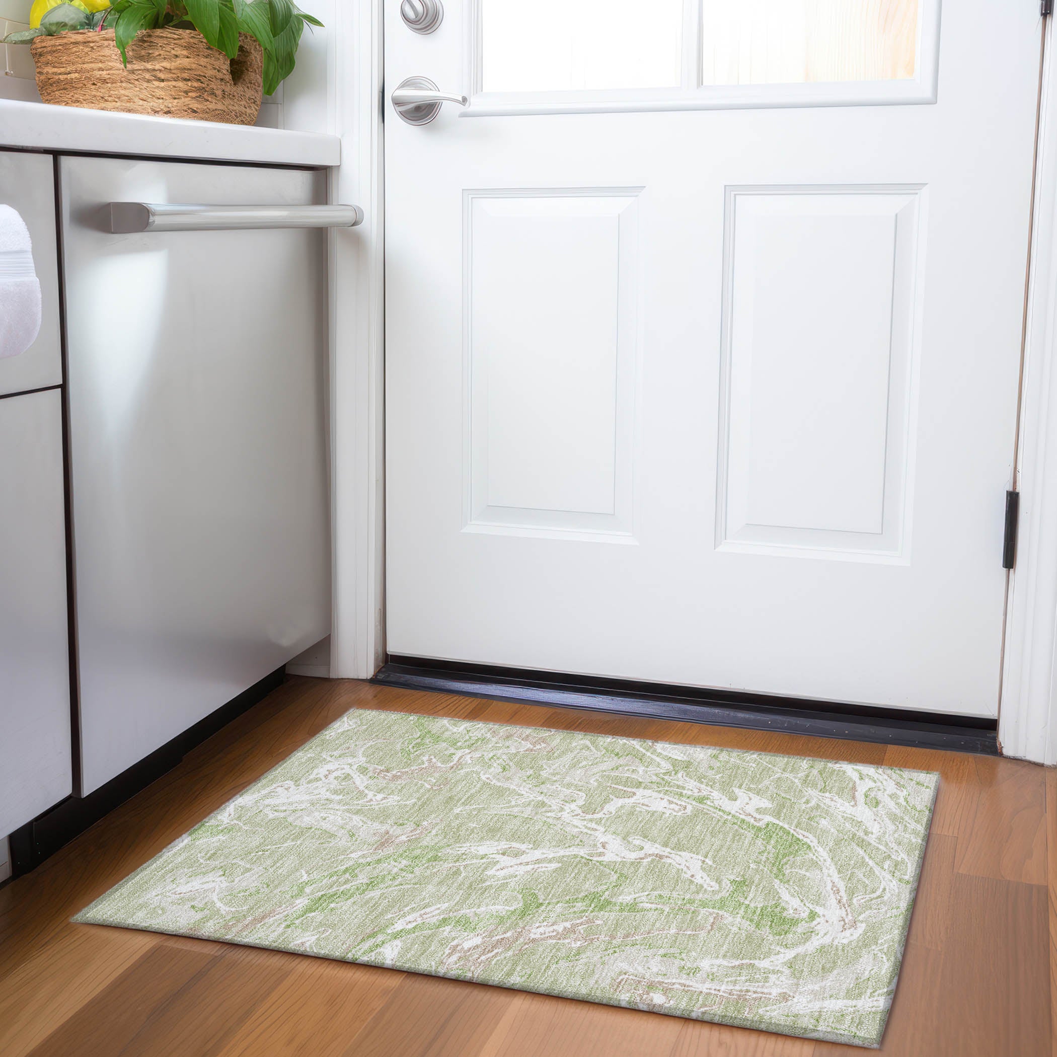 Tbilisi Machine Washable Transitional Aloe Green Rug 1'8" x 2'6" #shape_Rectangle