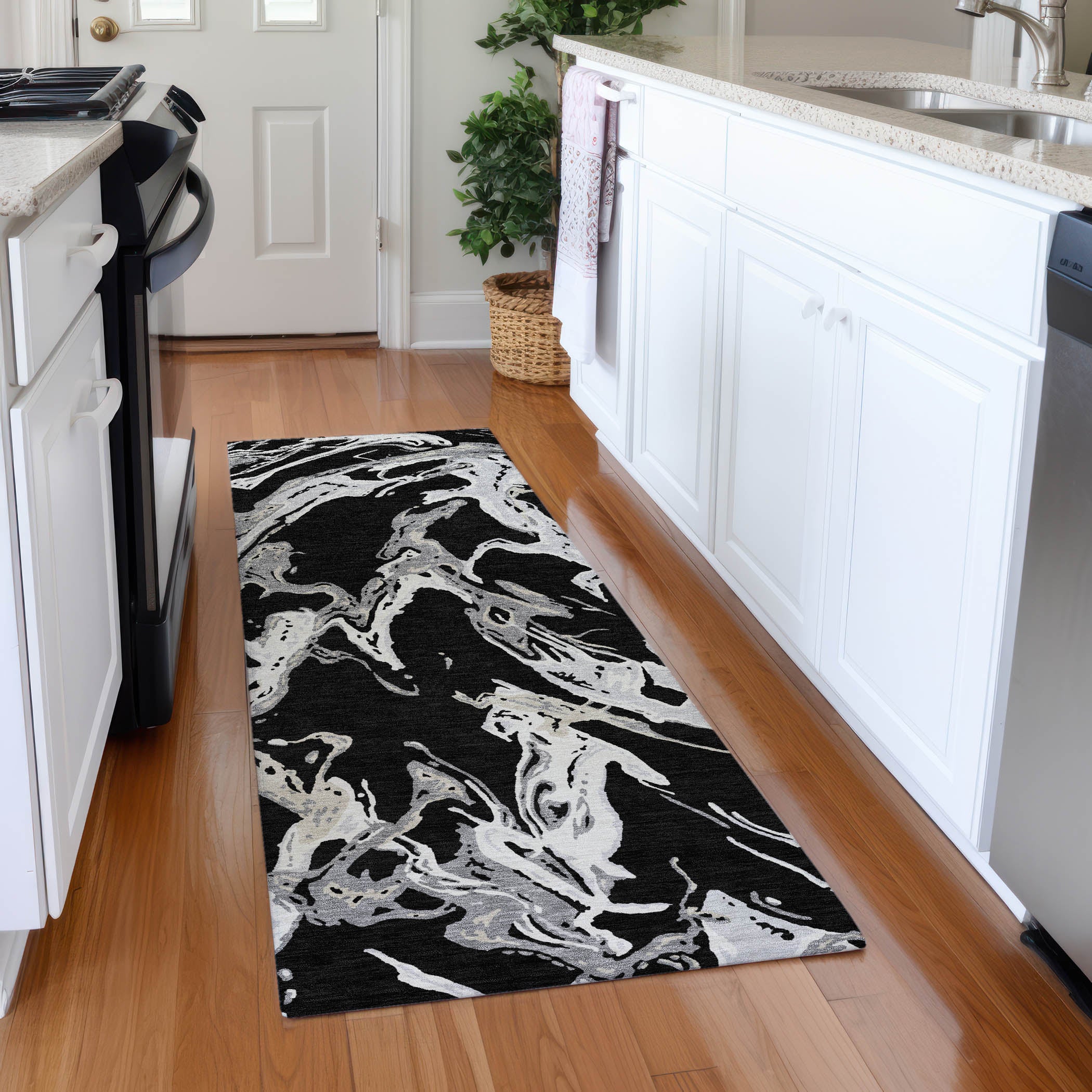 Tbilisi Machine Washable Transitional Black Rug 2'3" x 7'6" #shape_Runner