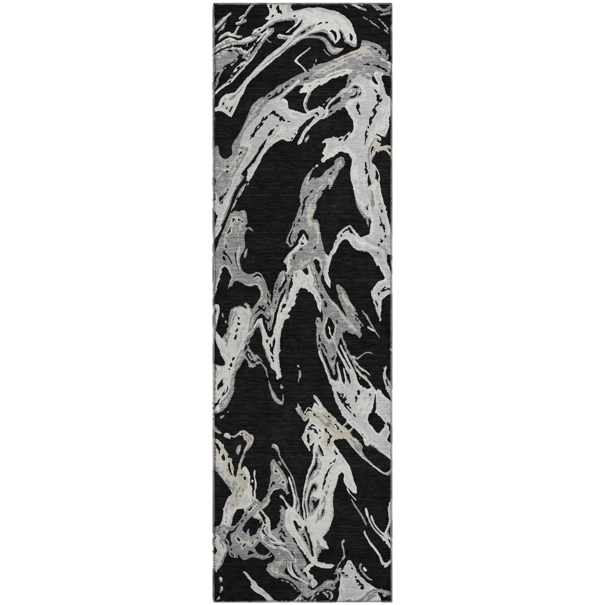 Tbilisi Machine Washable Transitional Black Rug 2'3" x 7'6" #shape_Runner