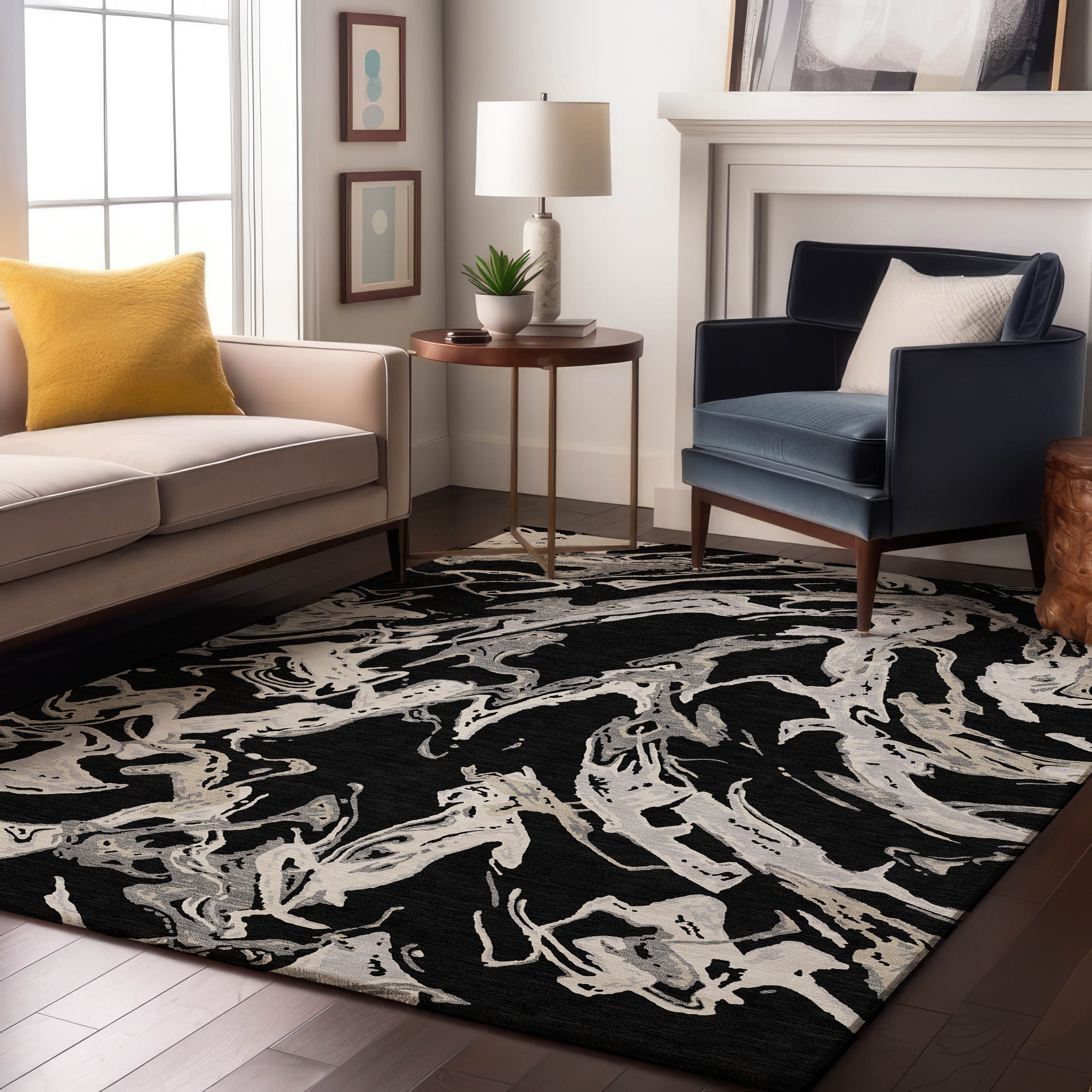 Tbilisi Machine Washable Transitional Black Rug 2'6" x 3'10" #shape_Rectangle