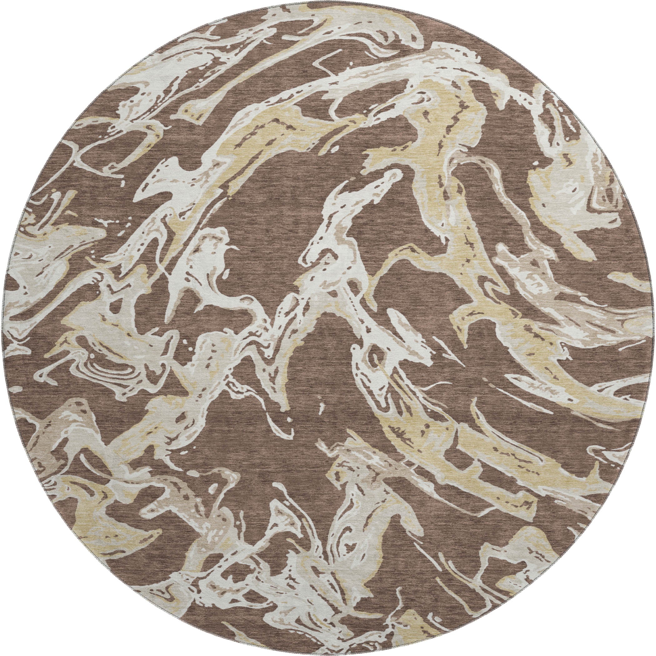 Tbilisi Machine Washable Transitional Brown Rug 8' x 8' #shape_Round