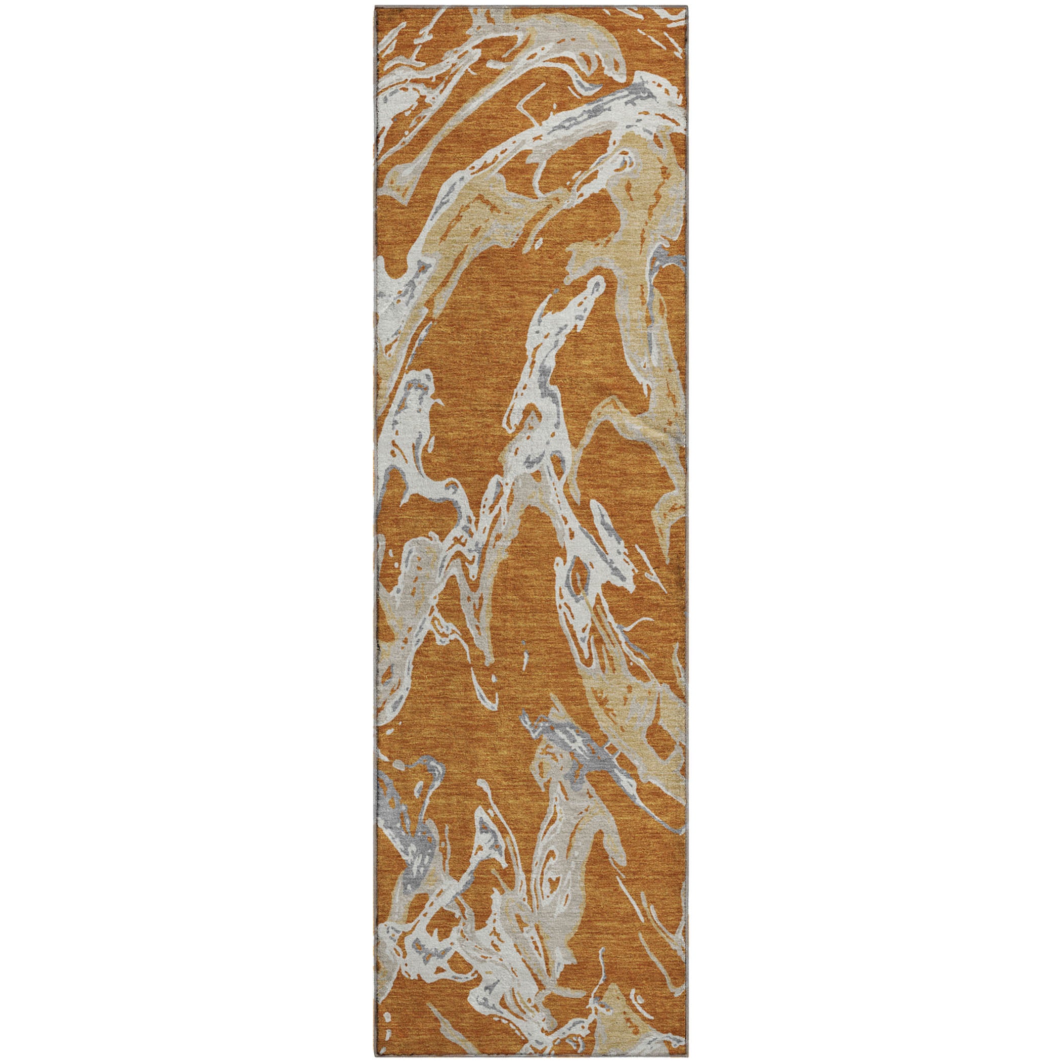 Tbilisi Machine Washable Transitional Copper Orange Rug 2'3" x 7'6" #shape_Runner