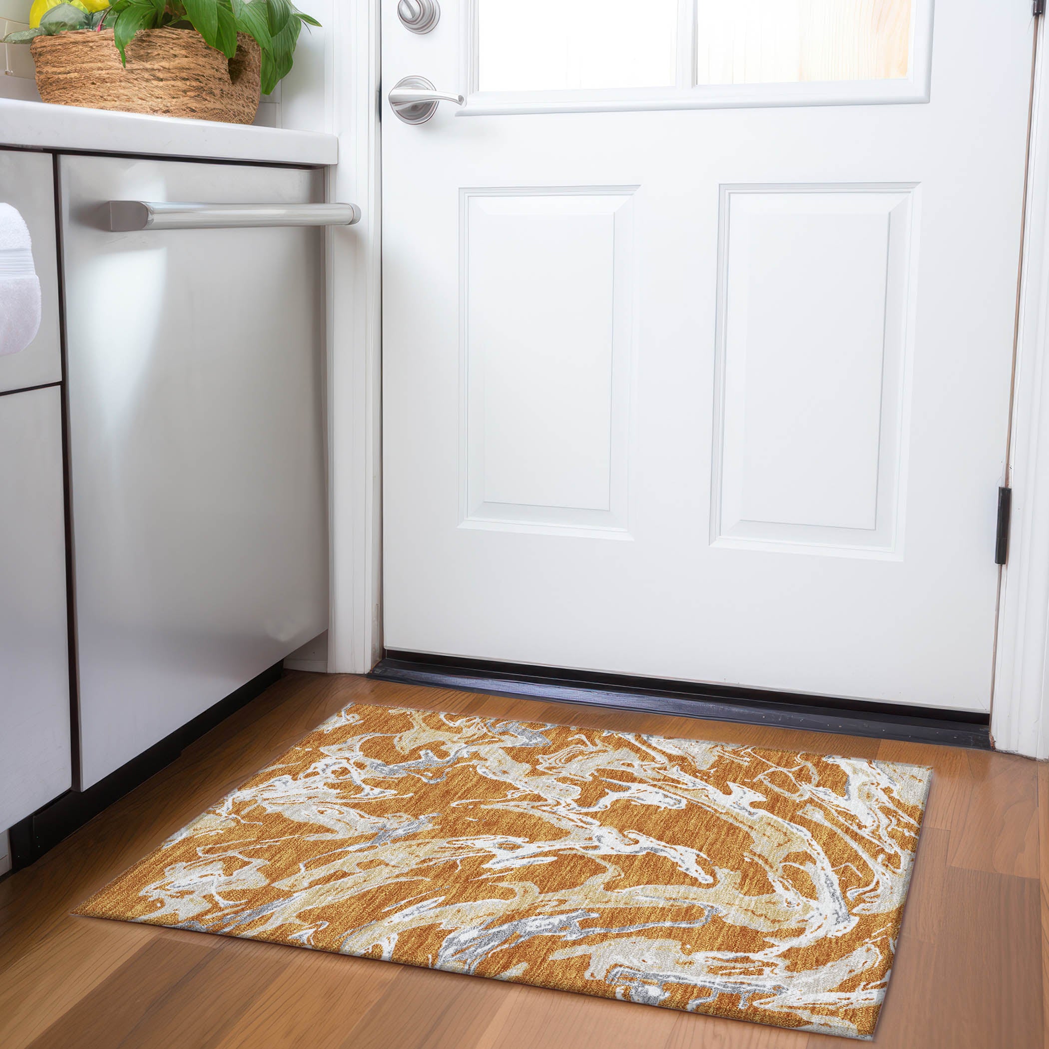Tbilisi Machine Washable Transitional Copper Orange Rug 1'8" x 2'6" #shape_Rectangle