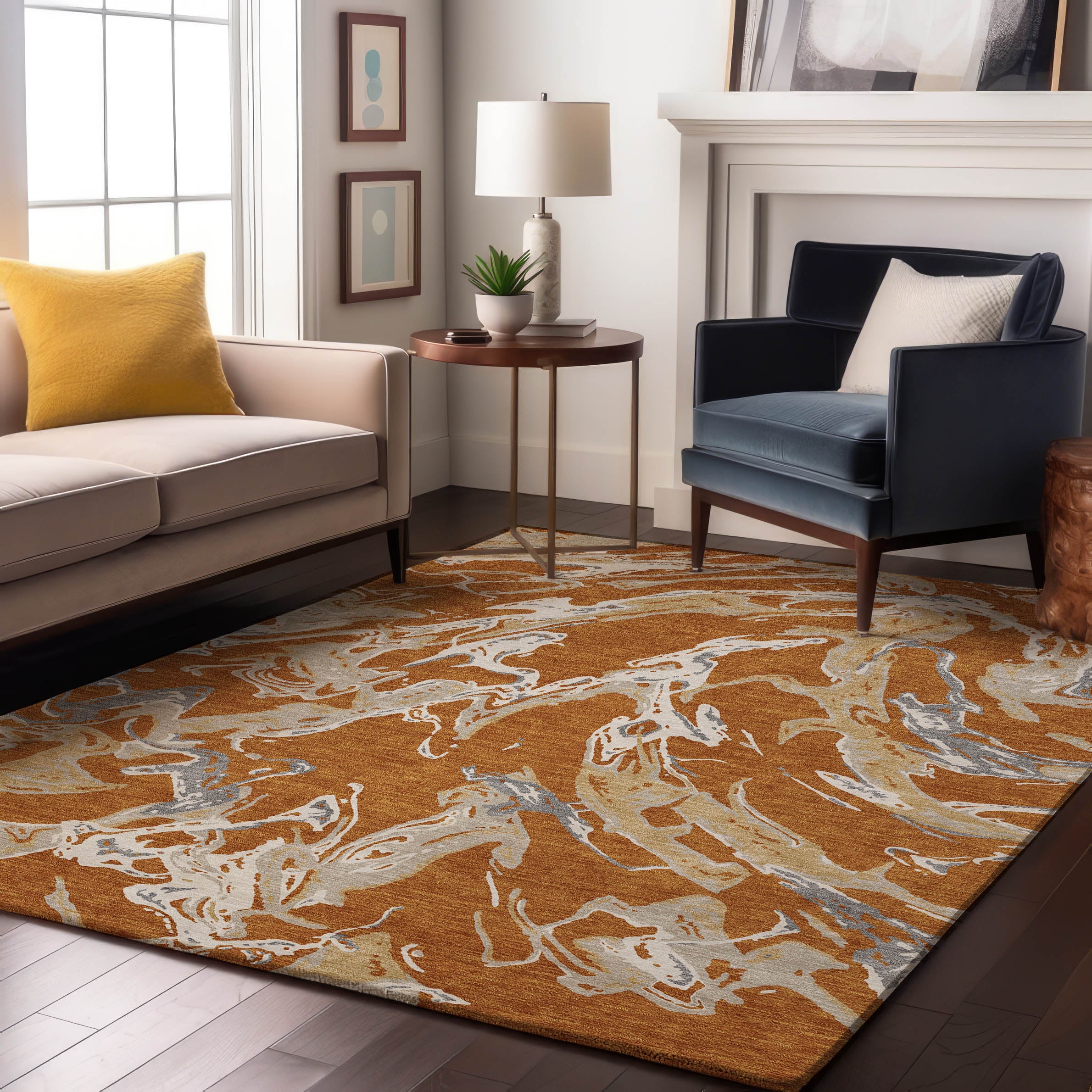 Tbilisi Machine Washable Transitional Copper Orange Rug 2'6" x 3'10" #shape_Rectangle