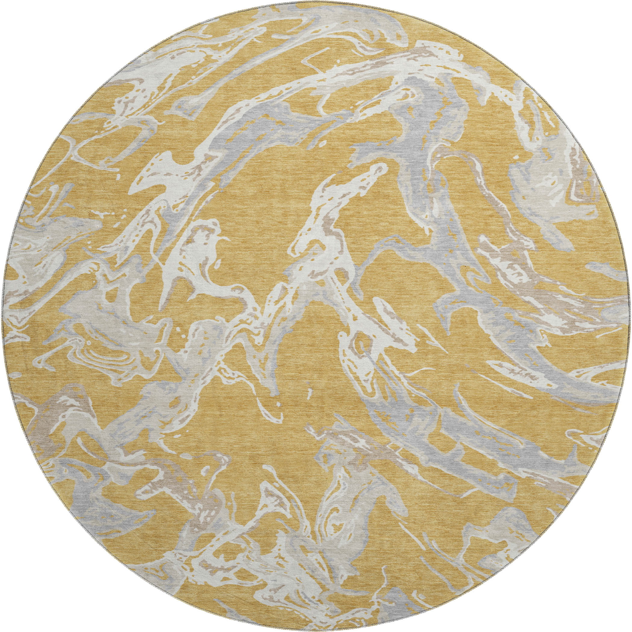 Tbilisi Machine Washable Transitional Gold Rug 8' x 8' #shape_Round