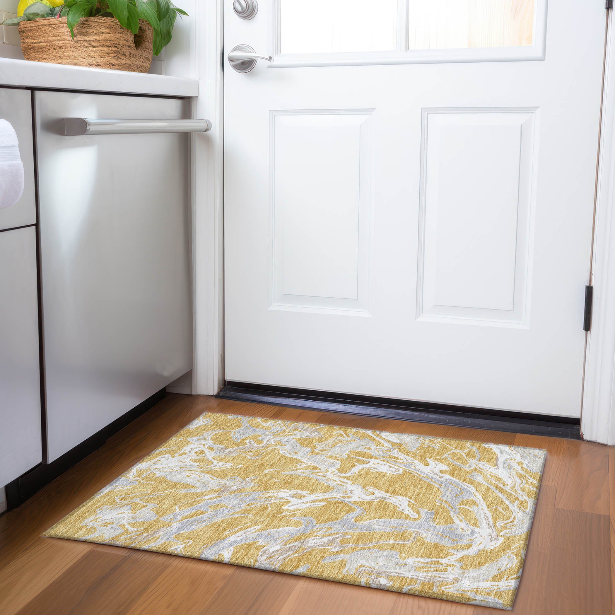 Tbilisi Machine Washable Transitional Gold Rug 1'8" x 2'6" #shape_Rectangle