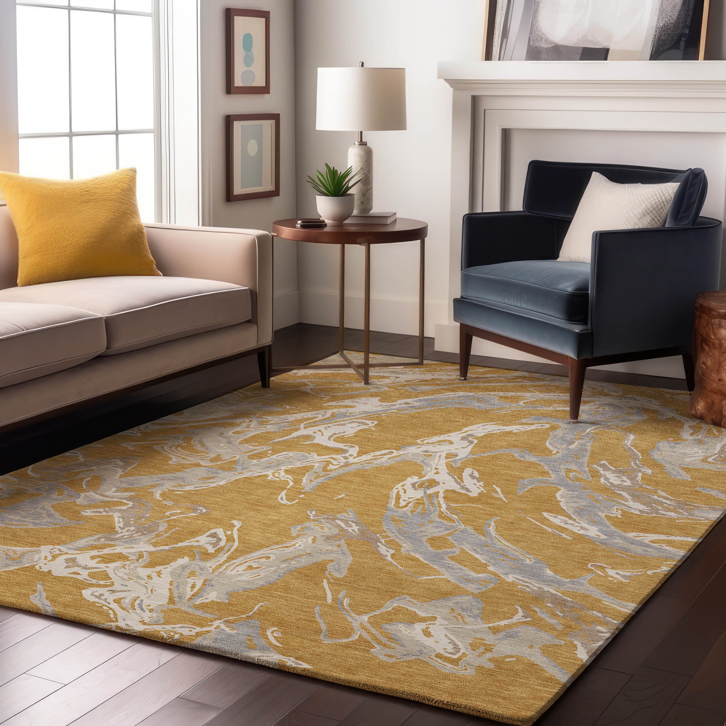 Tbilisi Machine Washable Transitional Gold Rug 2'6" x 3'10" #shape_Rectangle