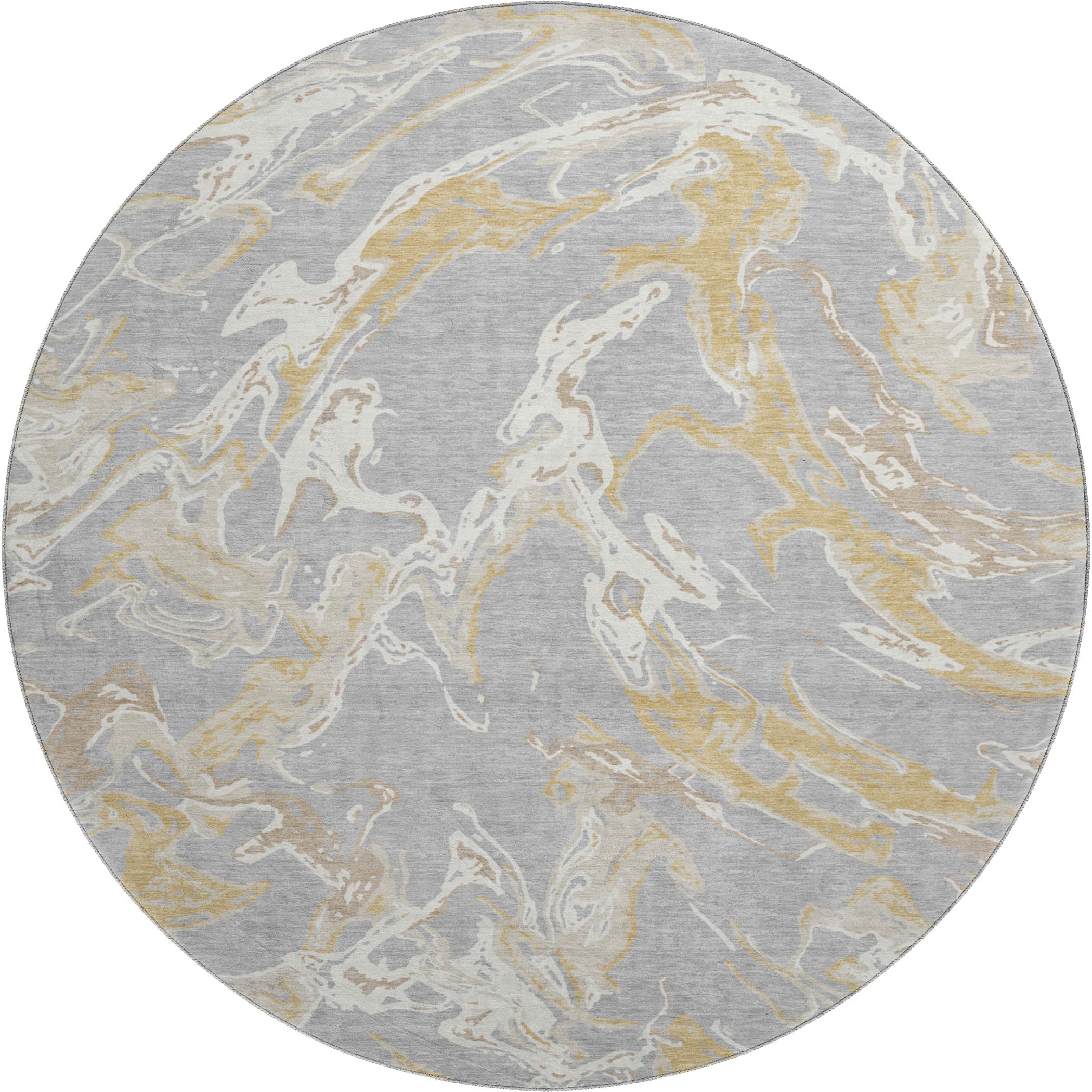 Tbilisi Machine Washable Transitional Gray Rug 8' x 8' #shape_Round