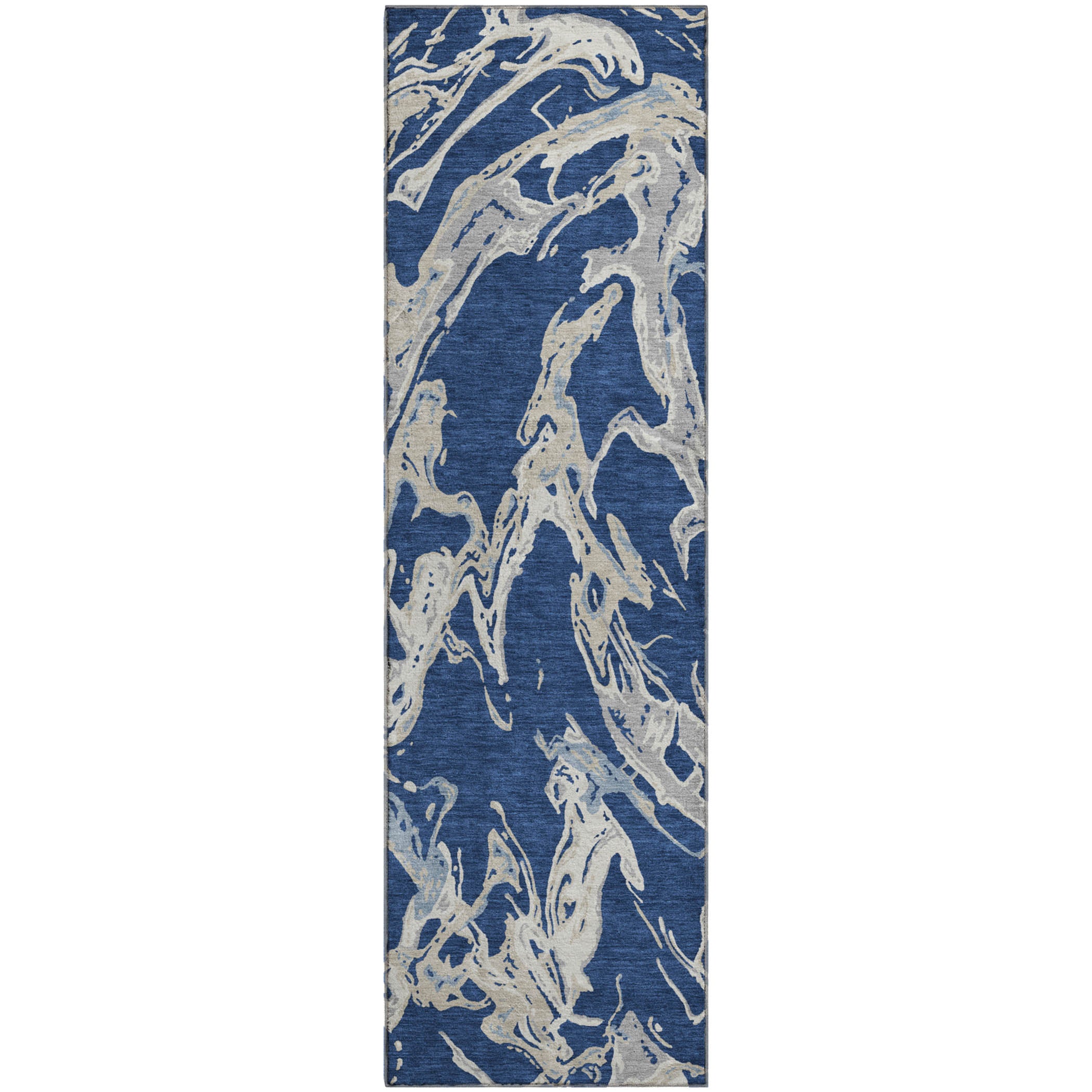 Tbilisi Machine Washable Transitional Navy Blue Rug 2'3" x 7'6" #shape_Runner