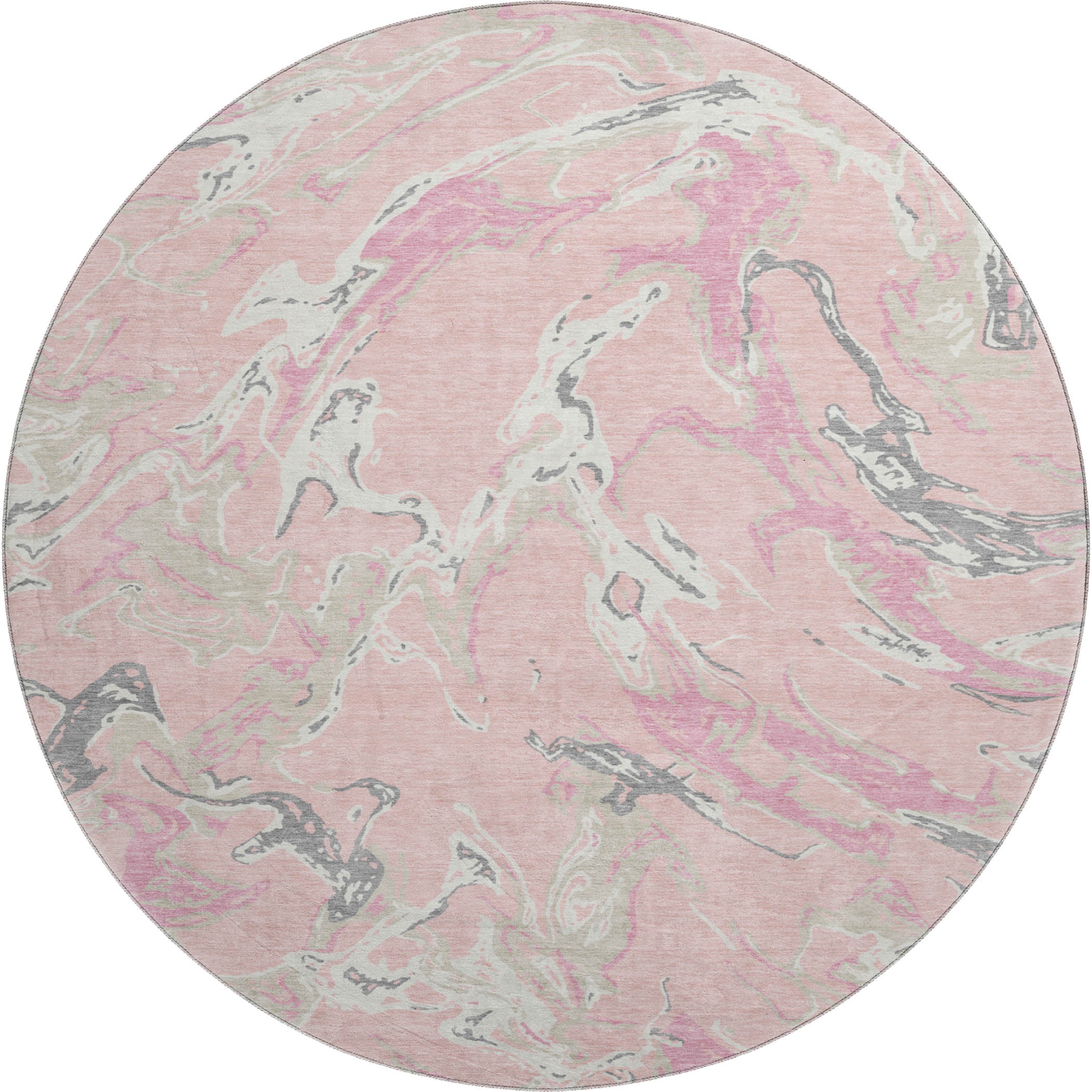 Tbilisi Machine Washable Transitional Pink Rug 8' x 8' #shape_Round