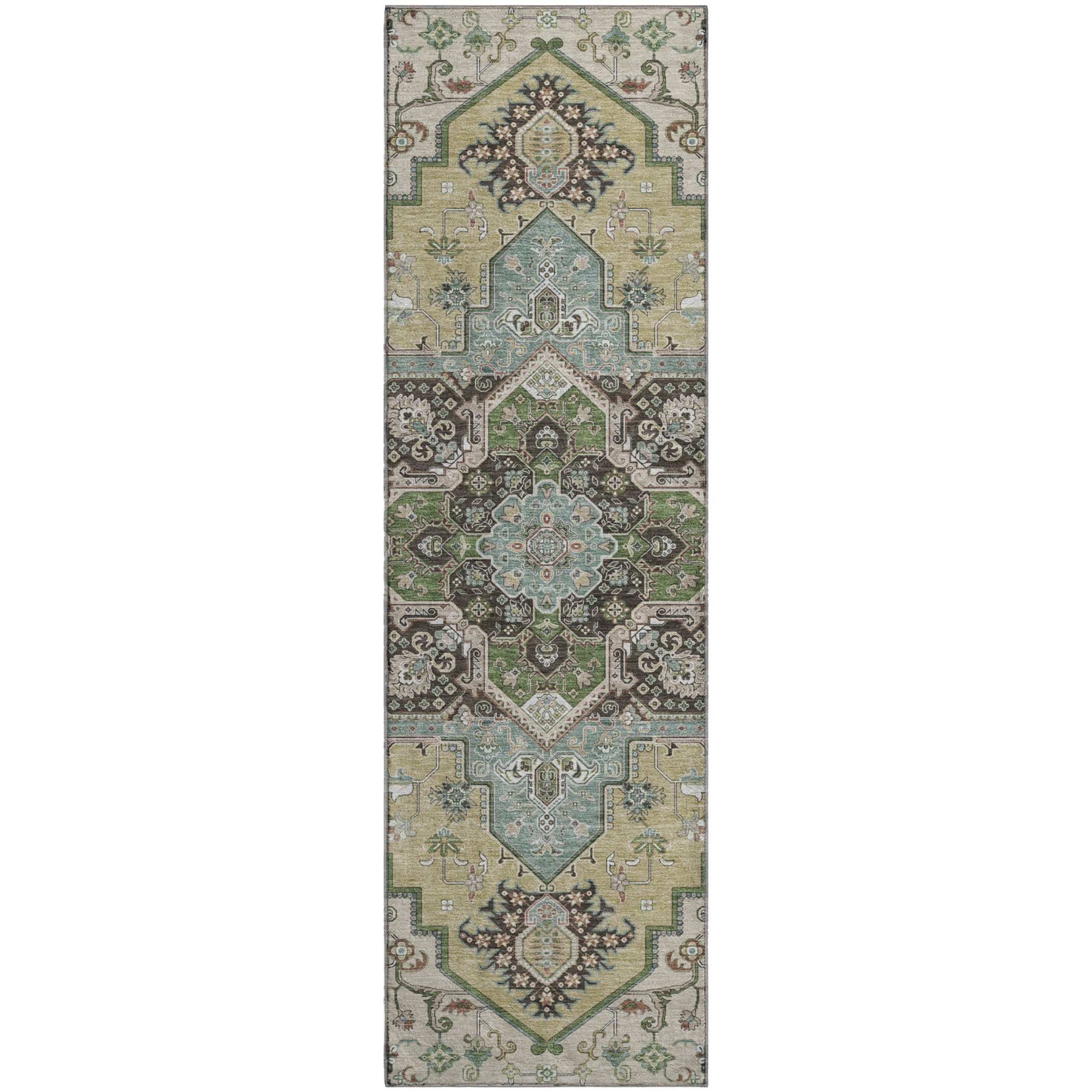 Kathmandu Machine Washable Traditional Beige Brown Rug 2'3" x 7'6" #shape_Runner