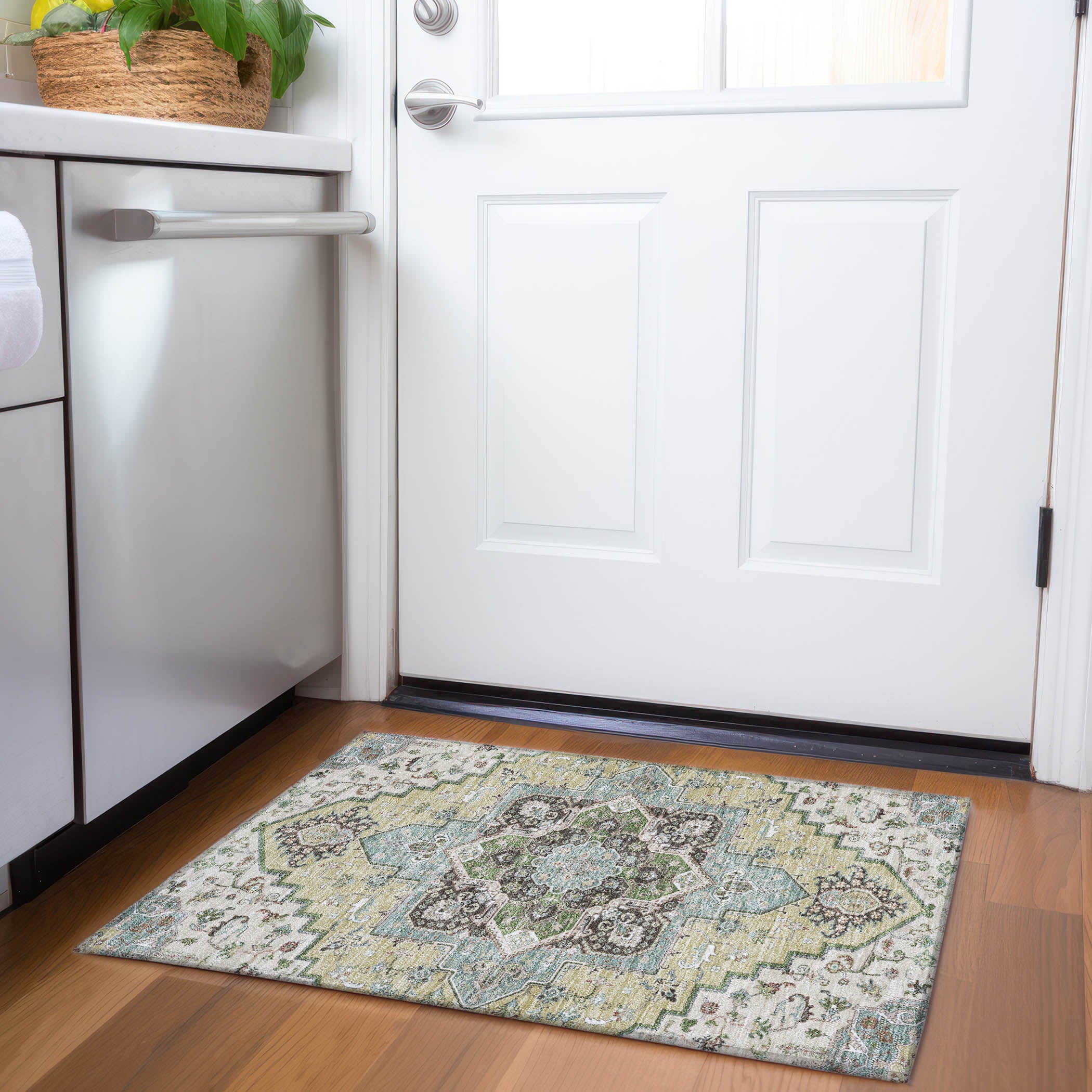 Kathmandu Machine Washable Traditional Beige Brown Rug 1'8" x 2'6" #shape_Rectangle