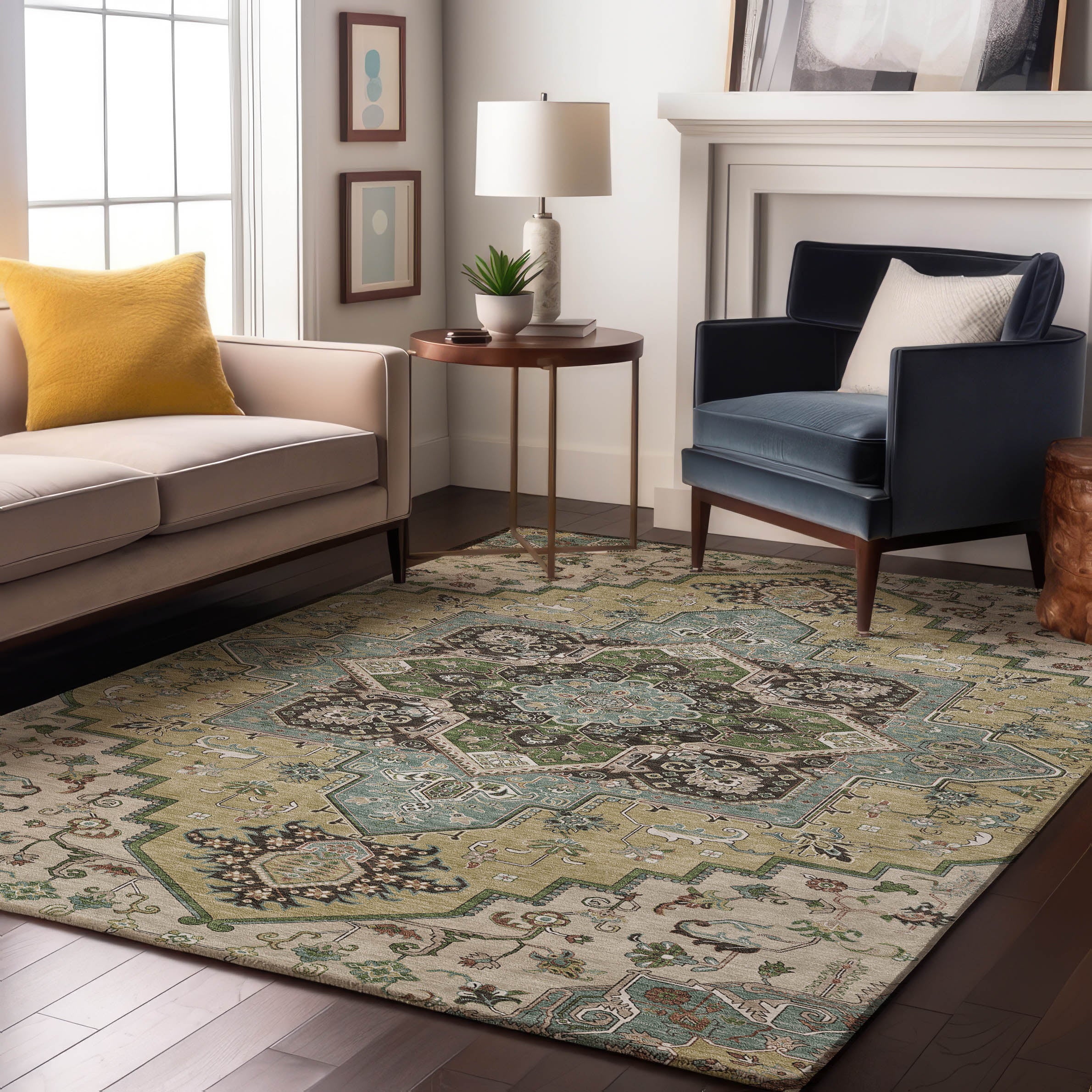 Kathmandu Machine Washable Traditional Beige Brown Rug 2'6" x 3'10" #shape_Rectangle