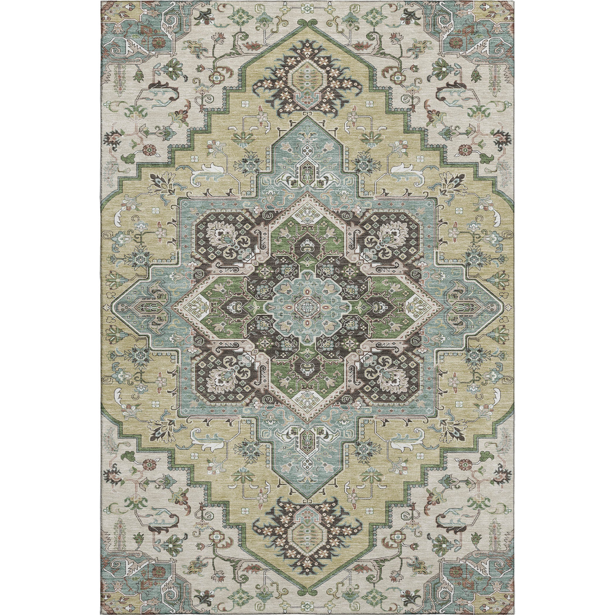 Kathmandu Machine Washable Traditional Beige Brown Rug 2'6" x 3'10" #shape_Rectangle