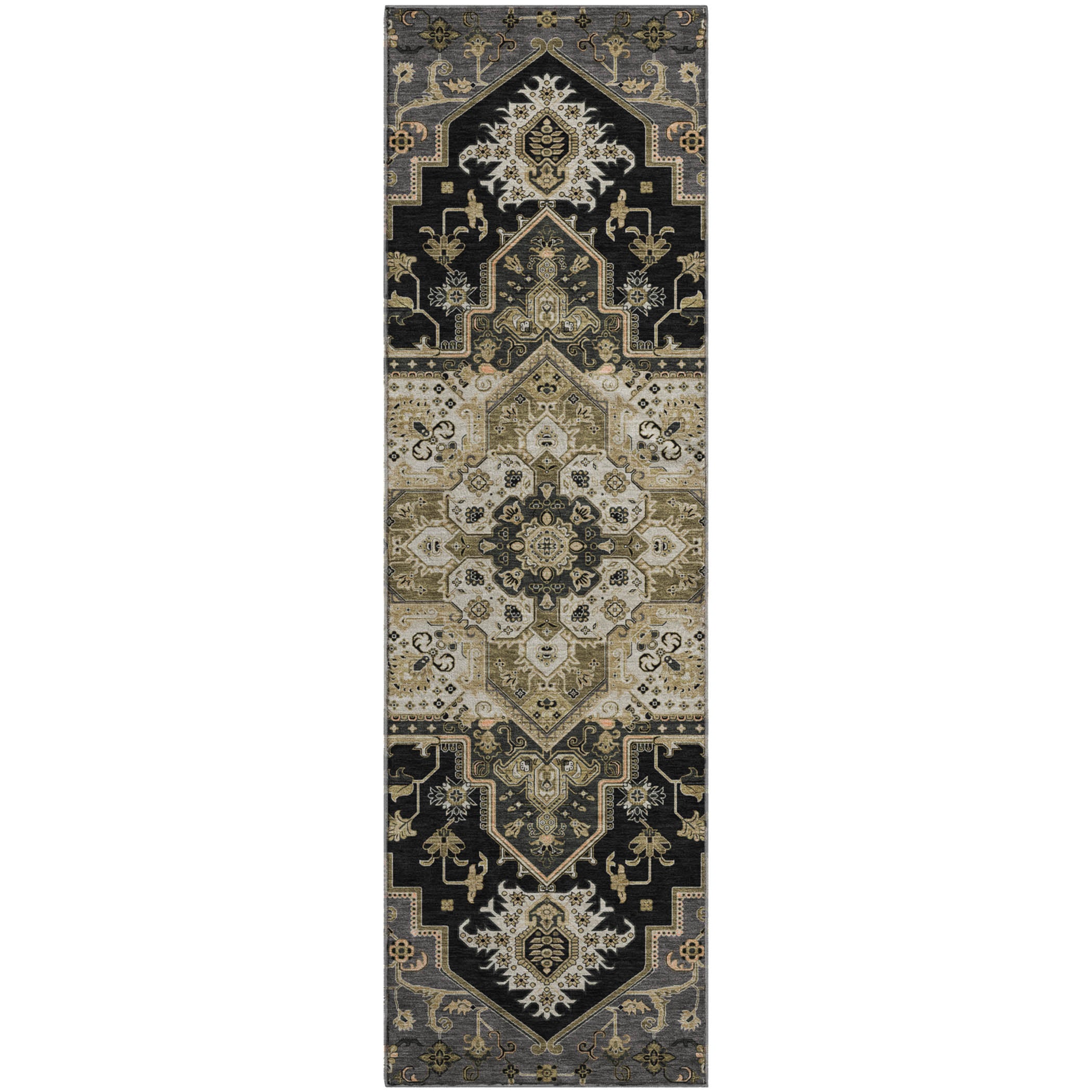 Kathmandu Machine Washable Traditional Black Rug 2'3" x 7'6" #shape_Runner