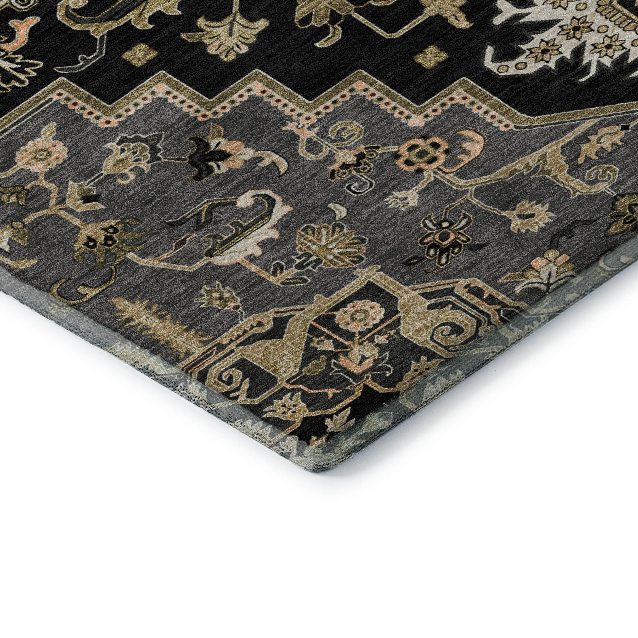 Kathmandu Machine Washable Traditional Black Rug 1'8" x 2'6" #shape_Rectangle